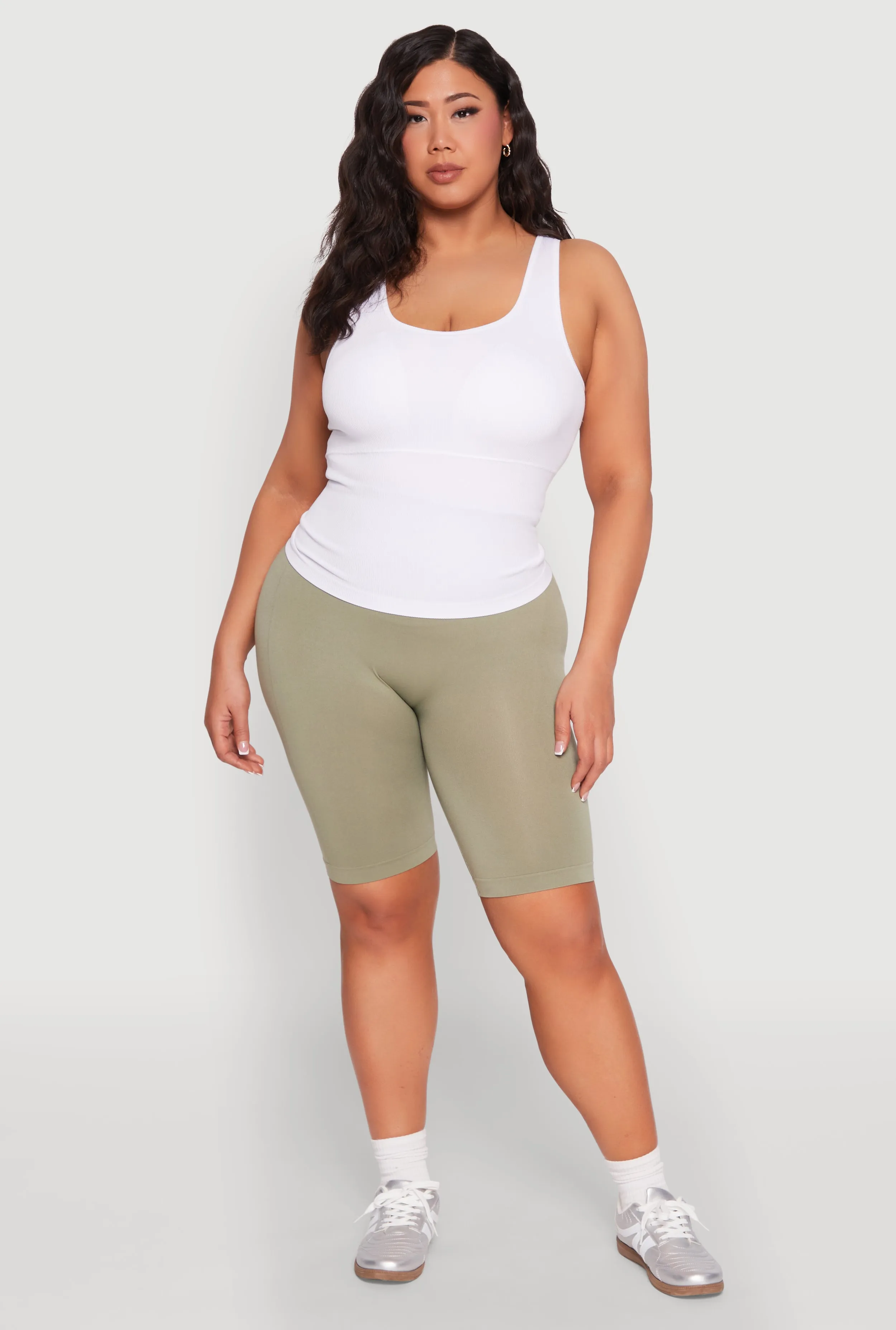 Plus Size Seamless Scoop Neck Shelf Bra Tank Top sold by Rainbow