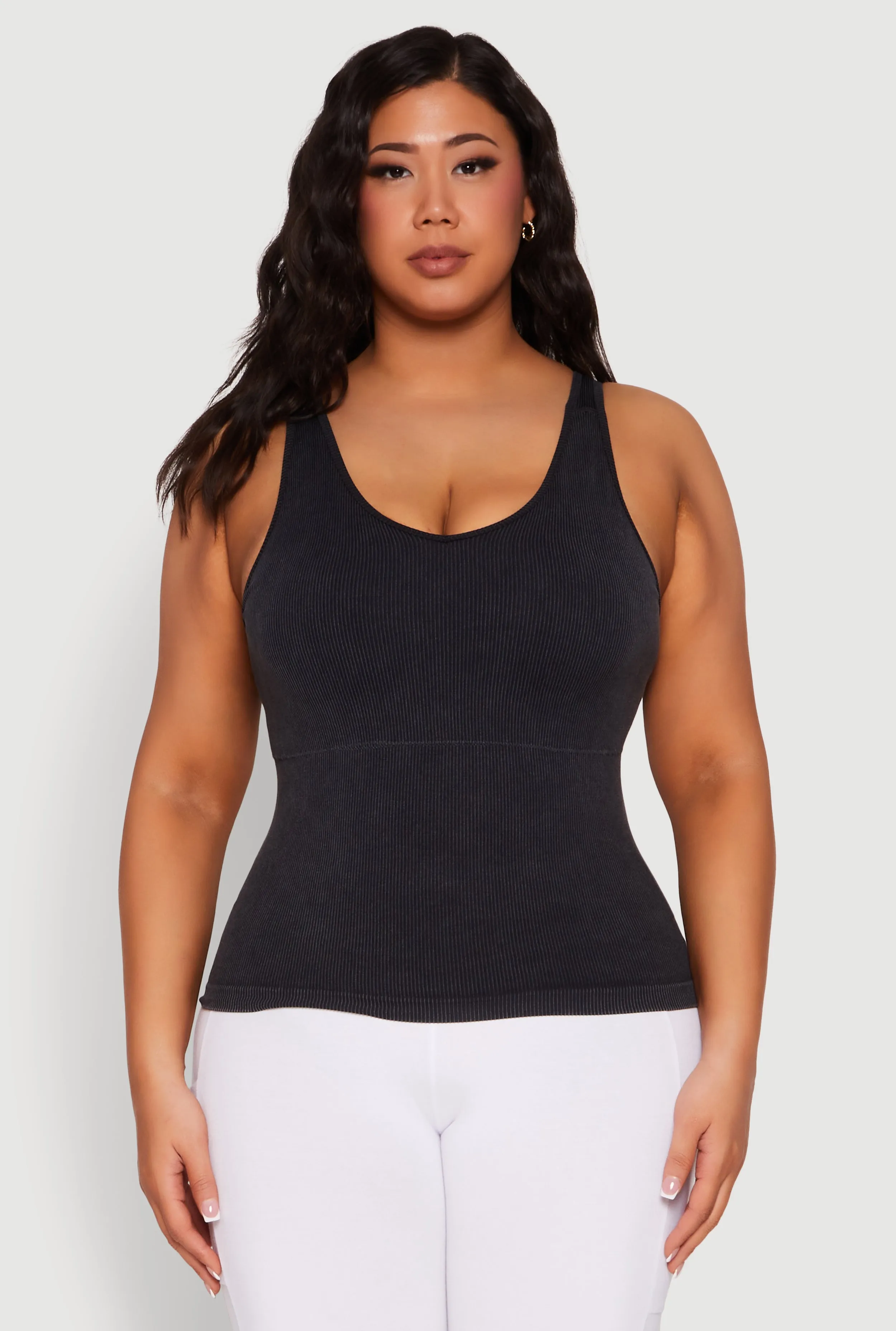 Plus Size Seamless Mineral Wash Shelf Bra Tank Top sold by Rainbow product image thumbnail 2