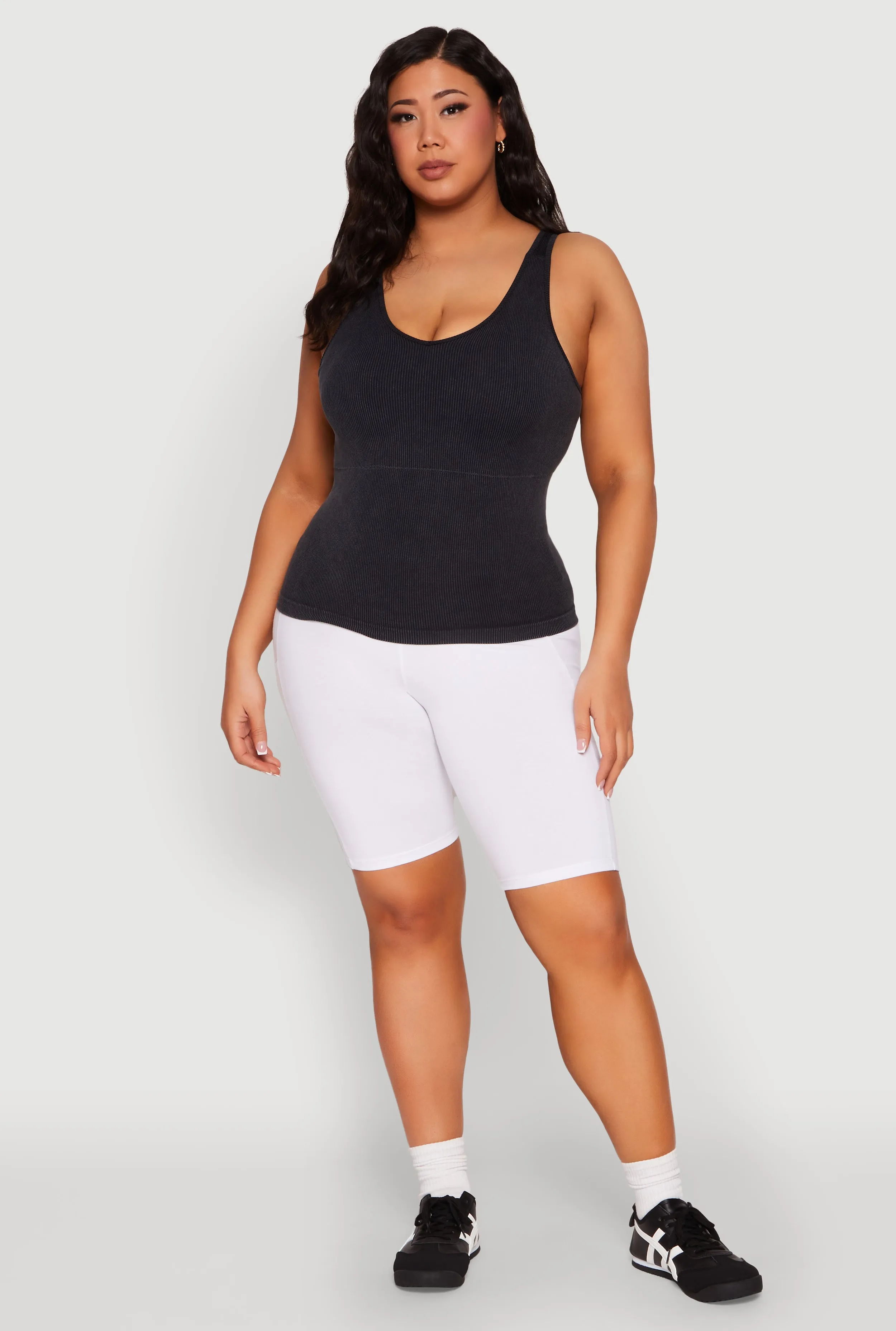 Plus Size Seamless Mineral Wash Shelf Bra Tank Top sold by Rainbow