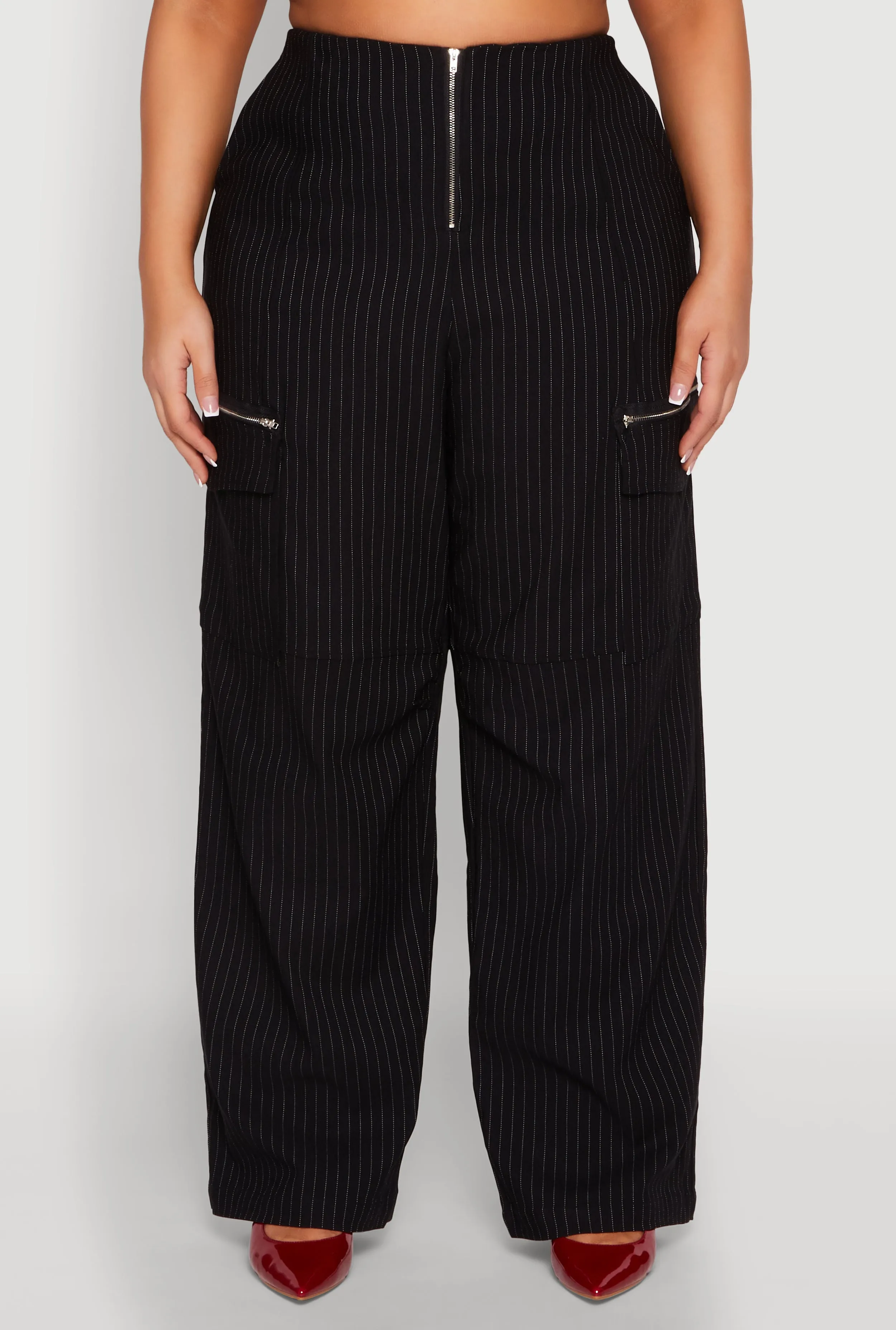 Plus Size Pinstripe Zip Cargo Dress Pants sold by Rainbow product image thumbnail 3
