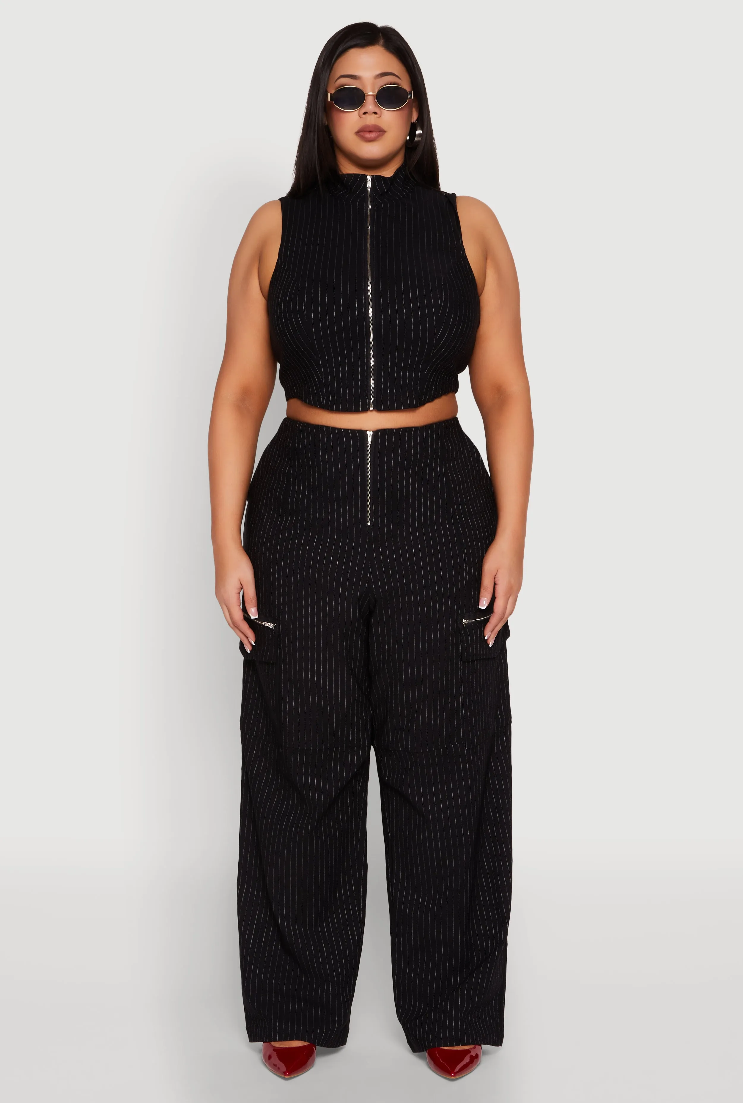 Plus Size Pinstripe Zip Cargo Dress Pants sold by Rainbow product image thumbnail 2