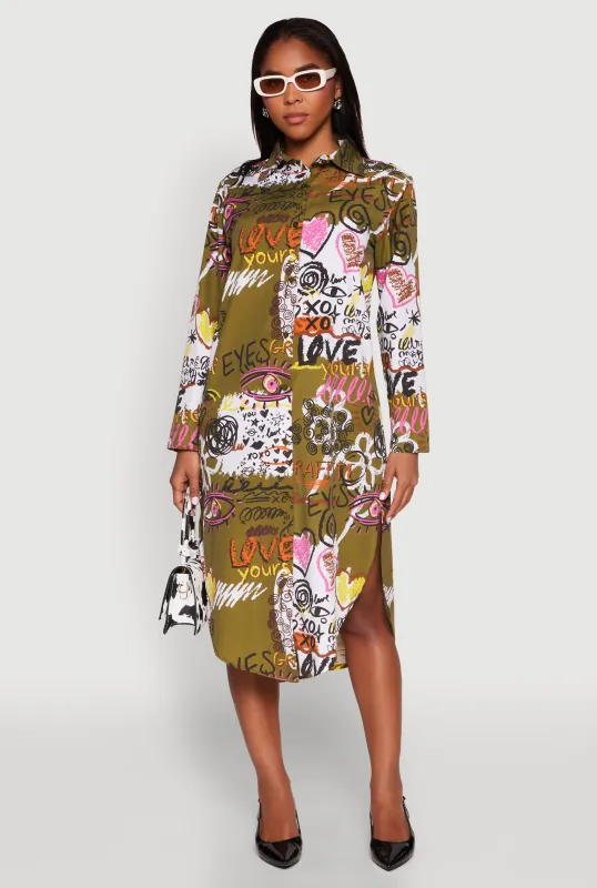 Spoon Jeans Graffiti Print Shirt Dress sold by Rainbow