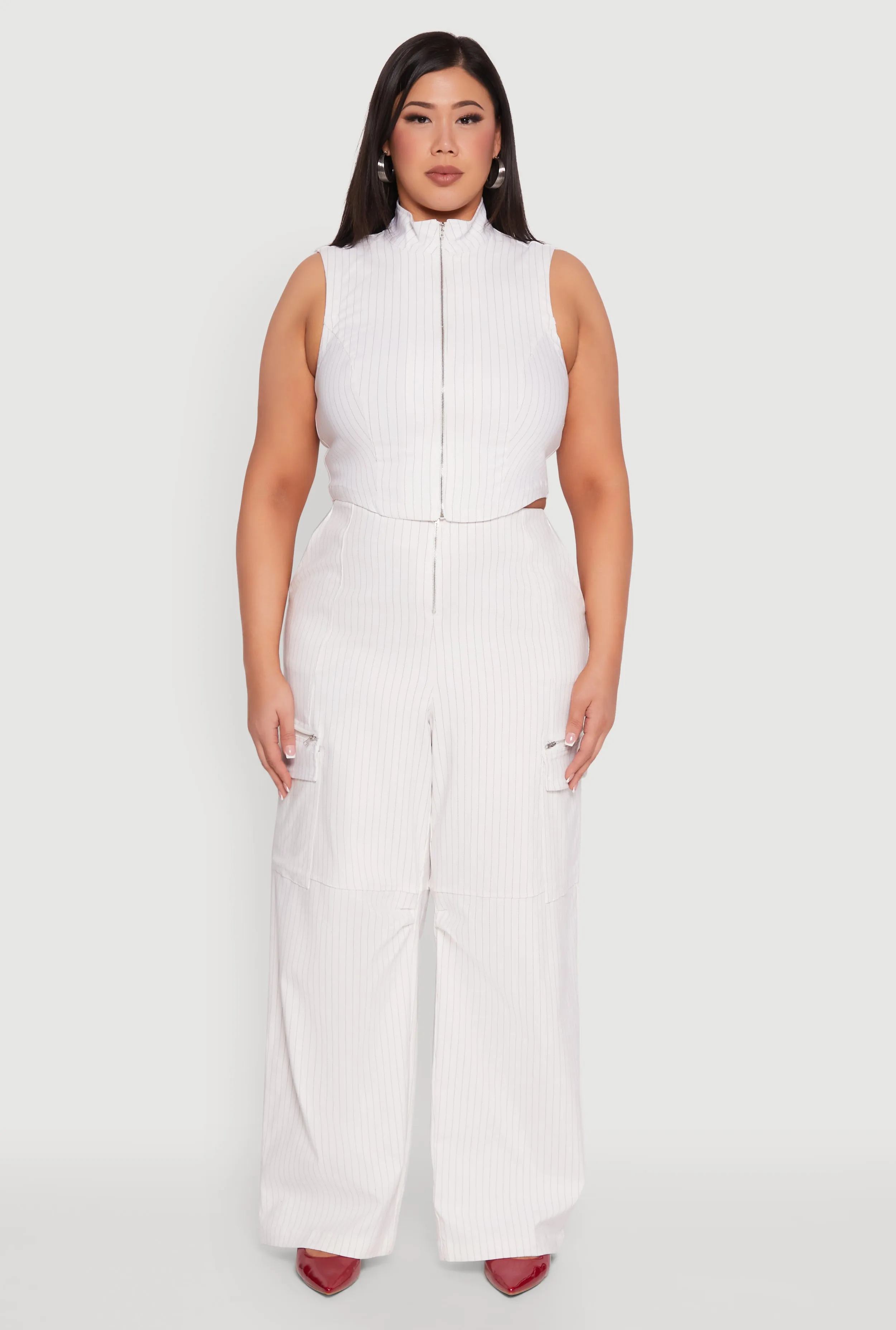 Plus Size Pinstripe Zip Front Crop Top sold by Rainbow product image thumbnail 2