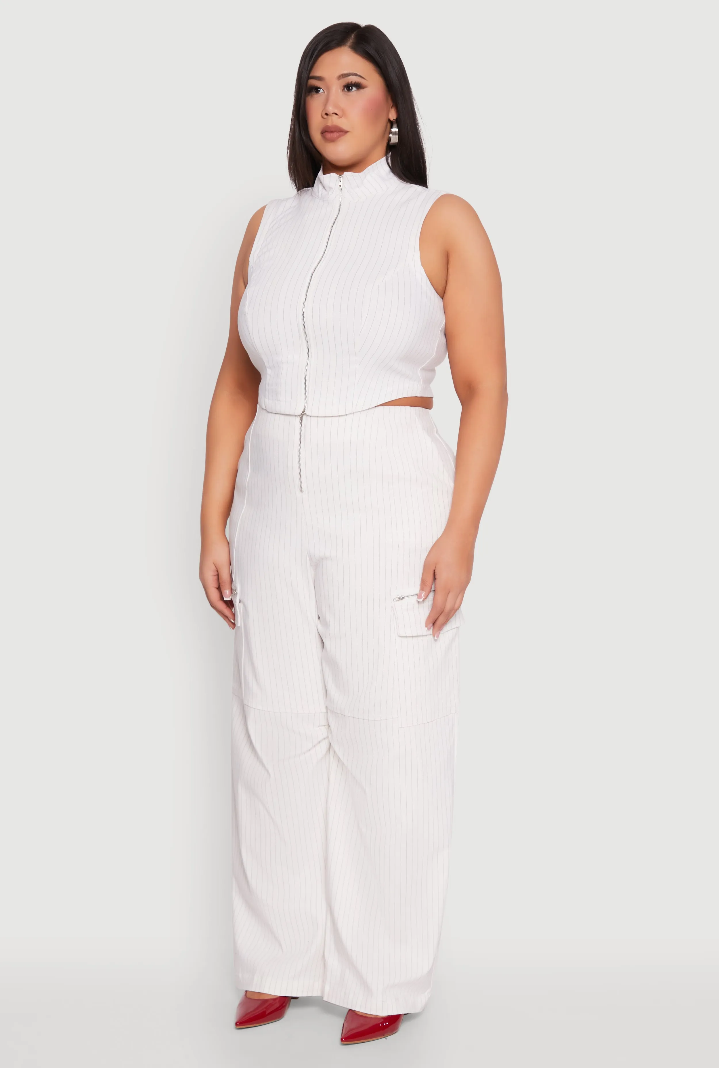 Plus Size Pinstripe Zip Front Crop Top sold by Rainbow product image thumbnail 5