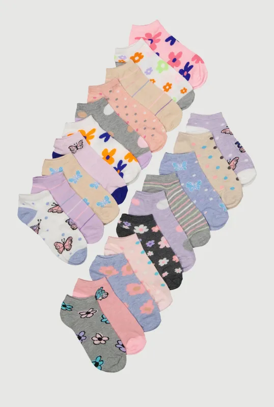 Girls Marled Assorted Graphic Socks 20 Pack sold by Rainbow