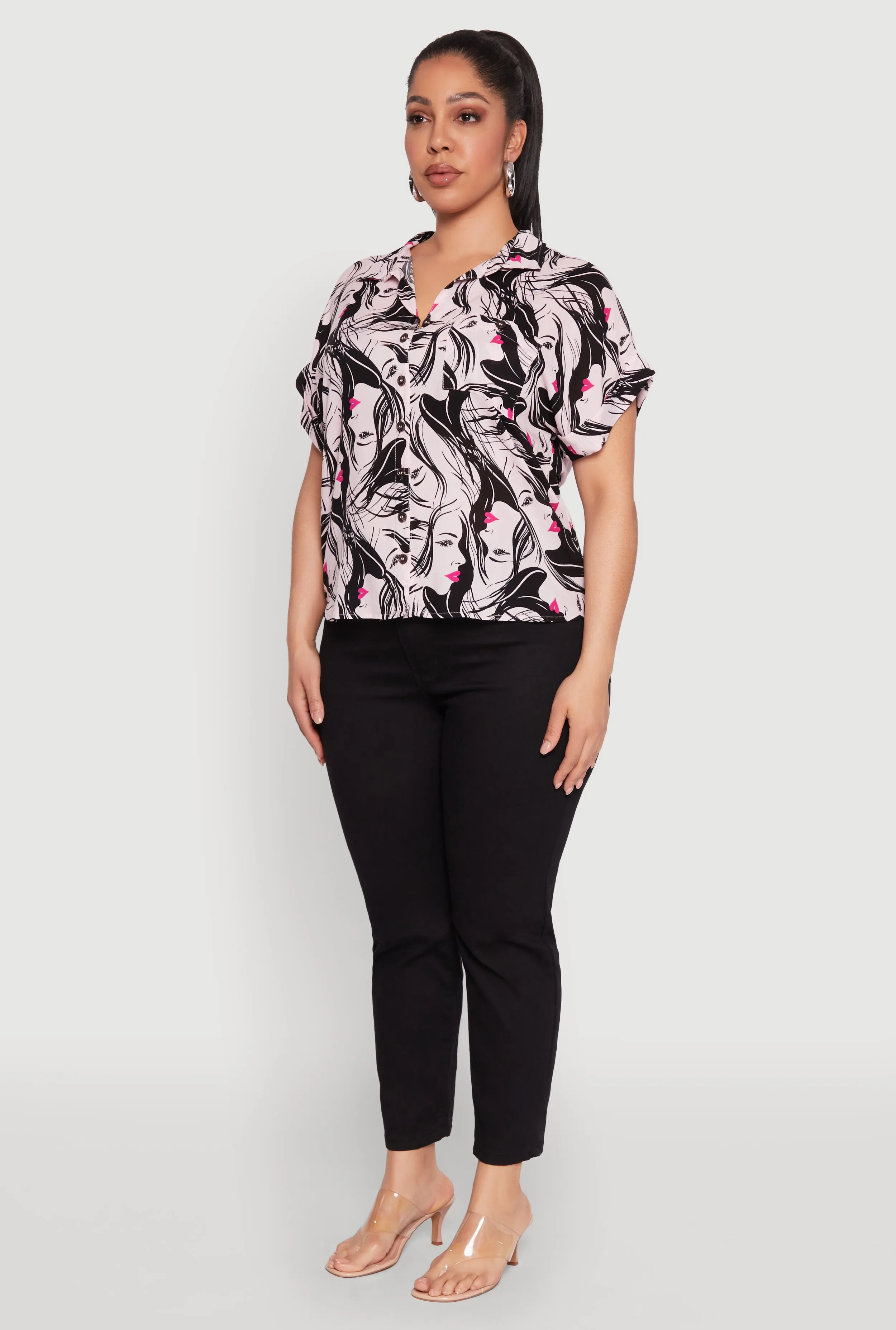 Plus Size Face Printed Button Front Shirt sold by Rainbow product image thumbnail 5