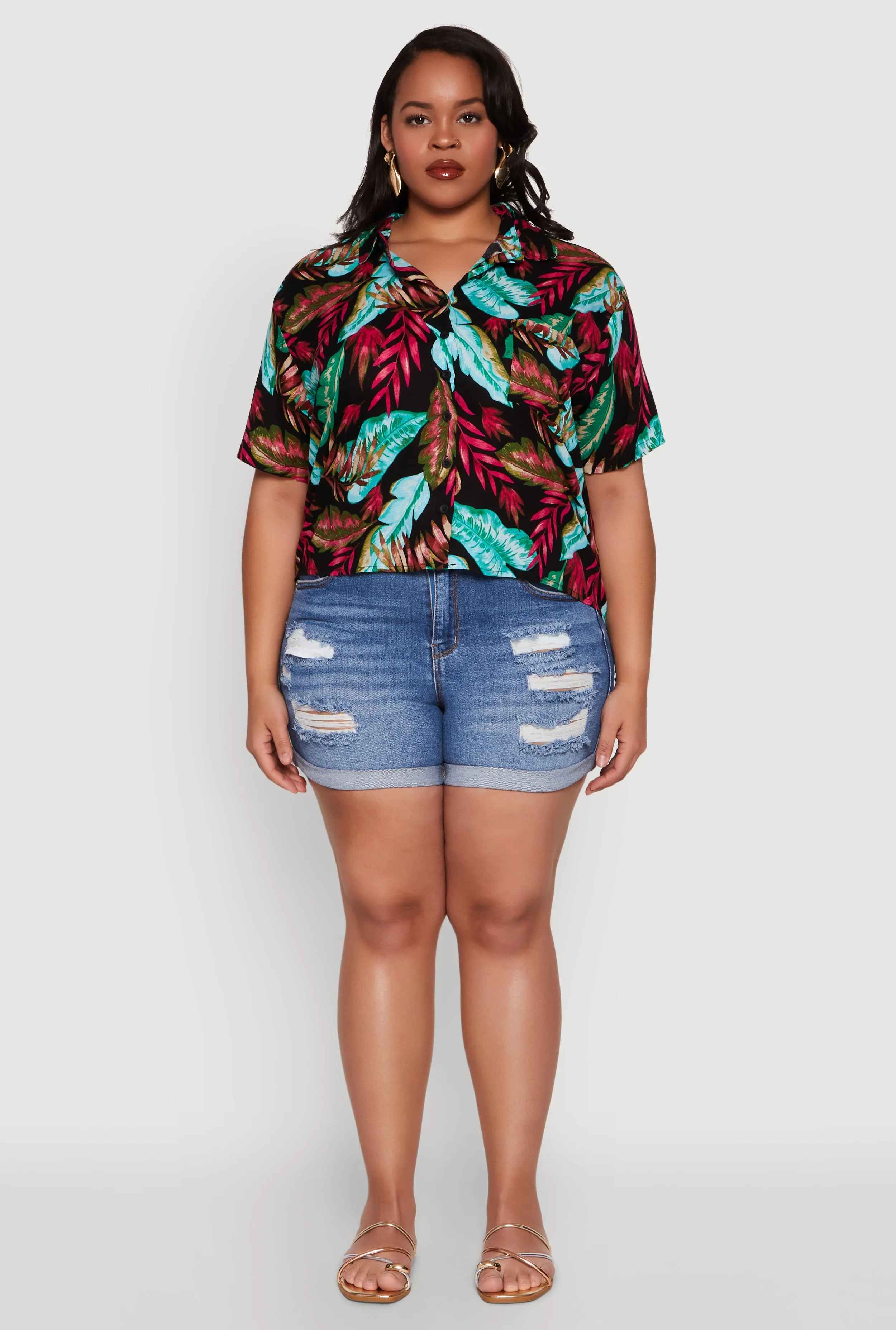 Plus Size Tropical Leaf Print Shirt sold by Rainbow product image thumbnail 3