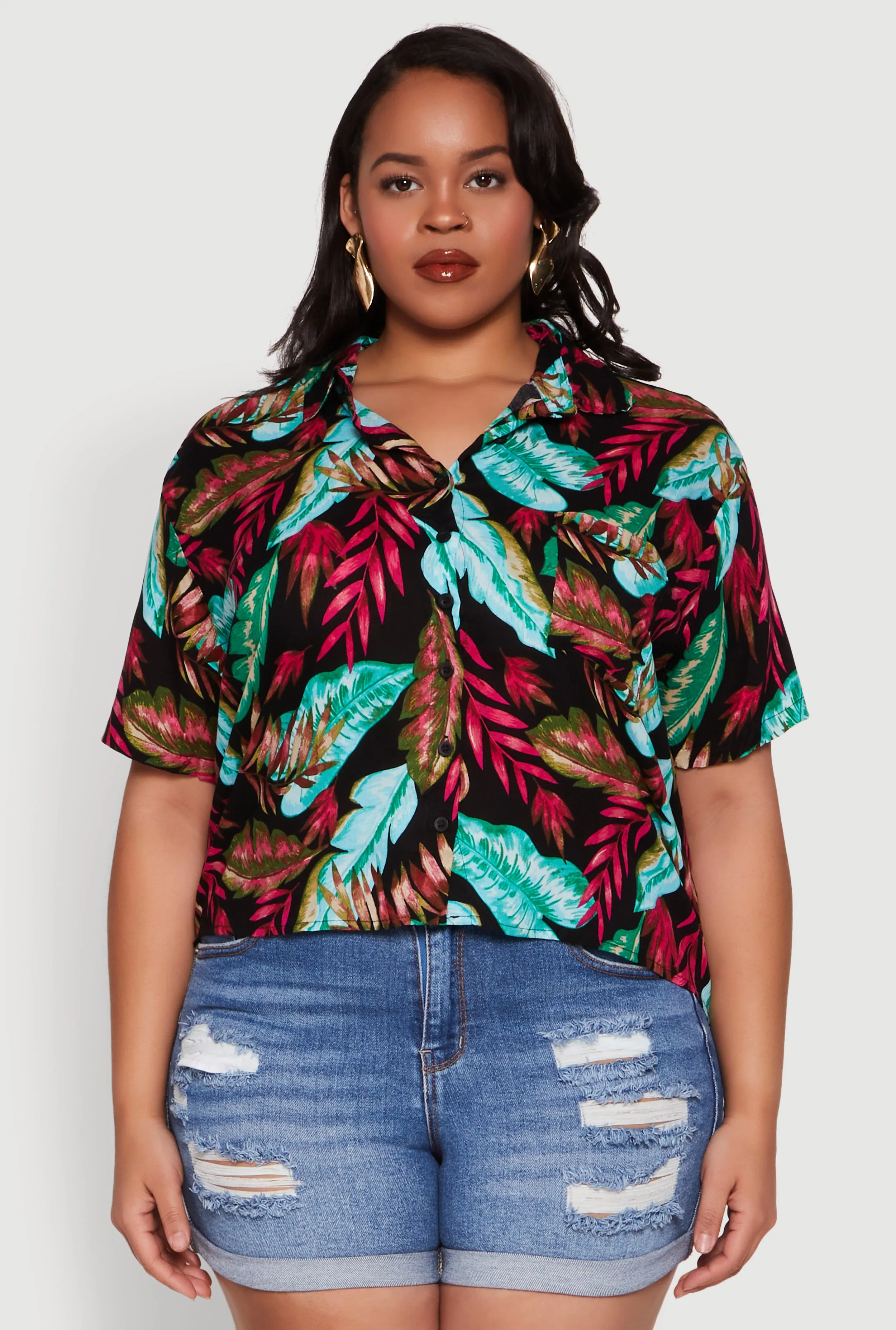 Plus Size Tropical Leaf Print Shirt sold by Rainbow product image thumbnail 2