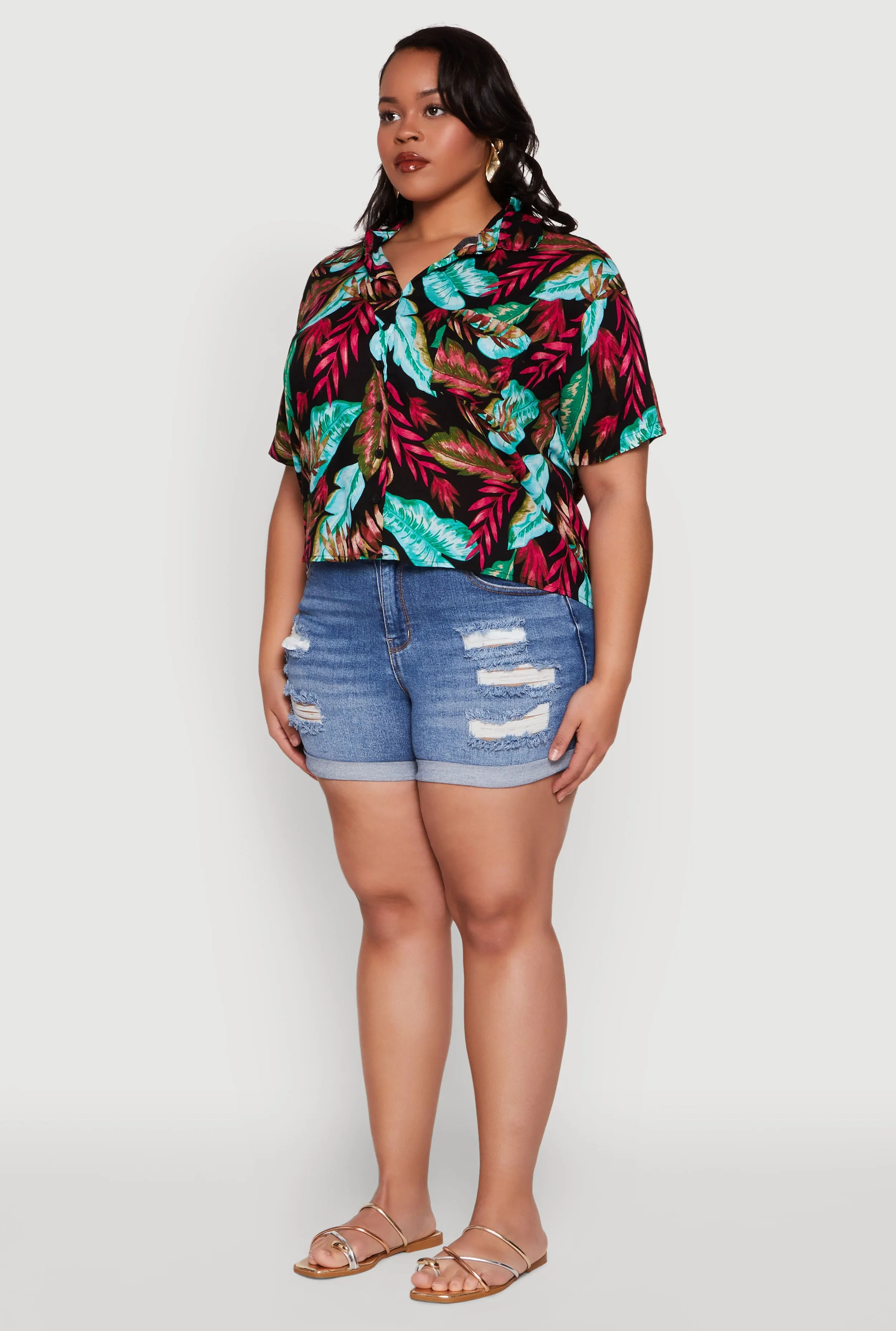 Plus Size Tropical Leaf Print Shirt sold by Rainbow product image thumbnail 5