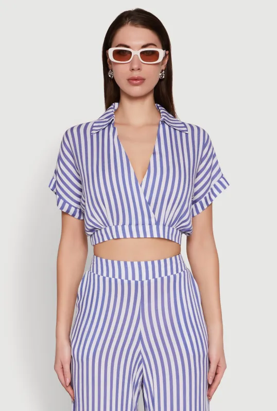 Faux Wrap Striped Crop Top sold by Rainbow