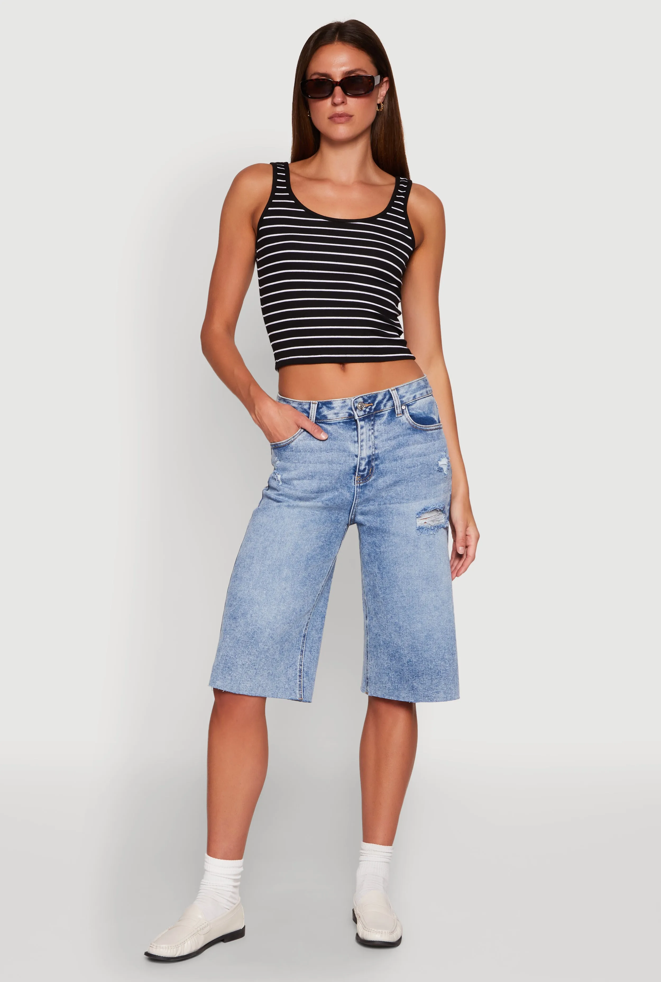 WAX Distressed Raw Hem Jorts sold by Rainbow