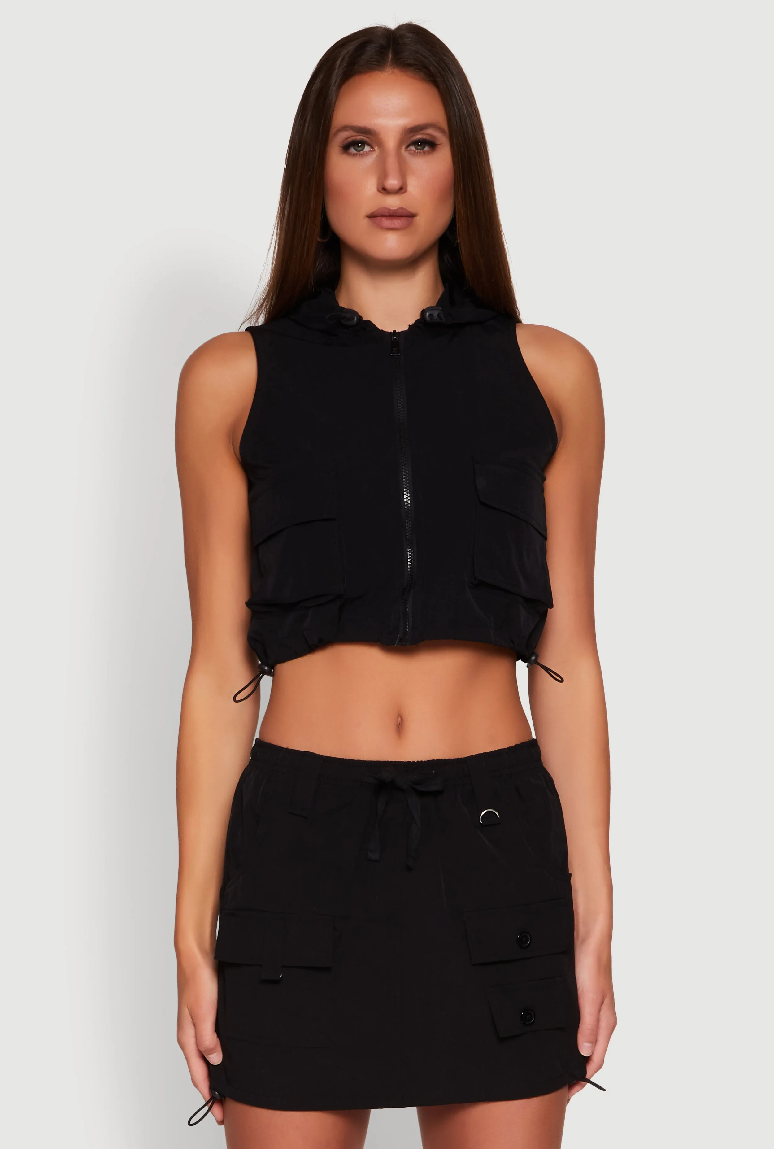 Nylon Utility Zip Front Hooded Top sold by Rainbow