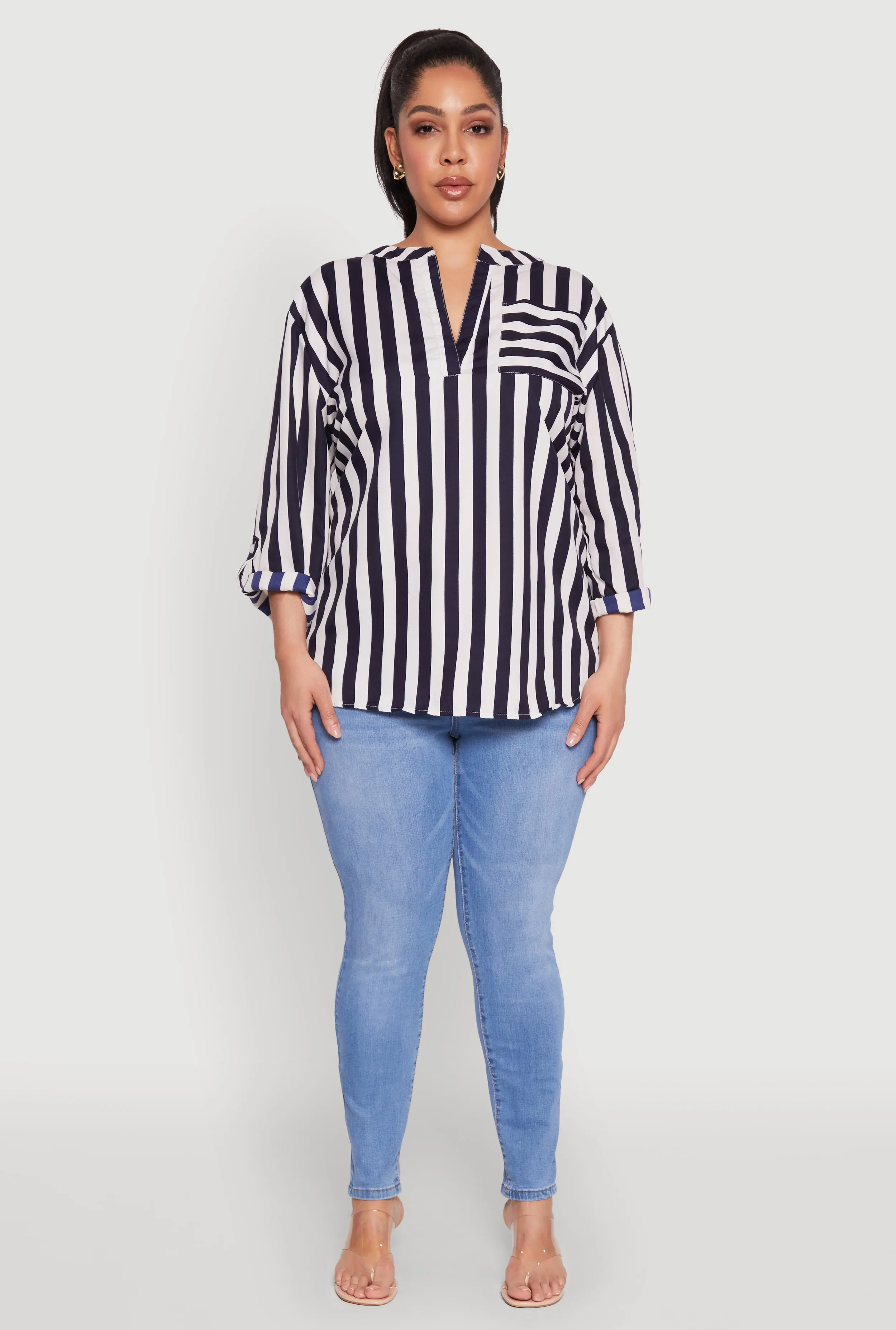 Plus Size Striped Notch Neck Blouse sold by Rainbow product image thumbnail 3