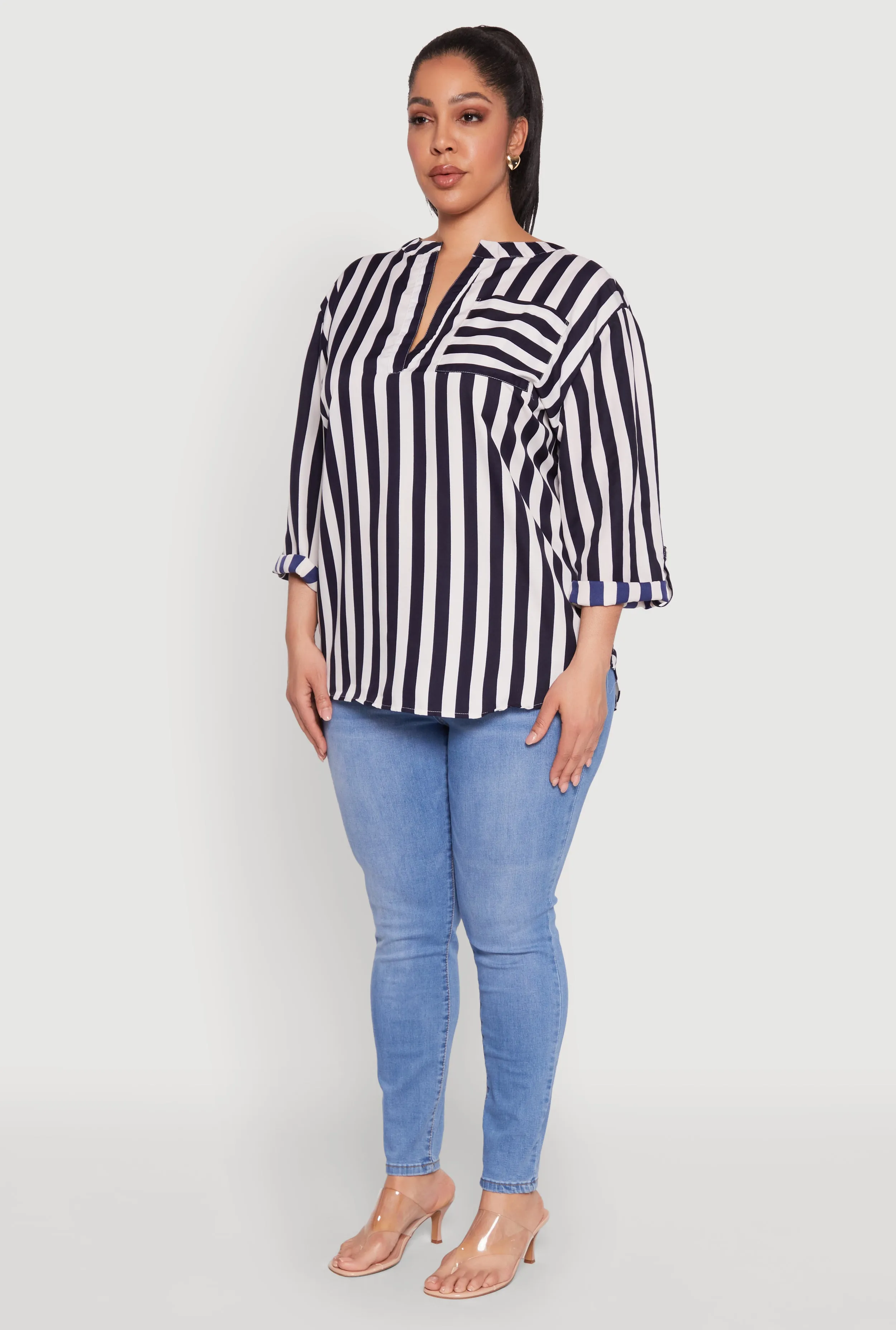 Plus Size Striped Notch Neck Blouse sold by Rainbow product image thumbnail 5