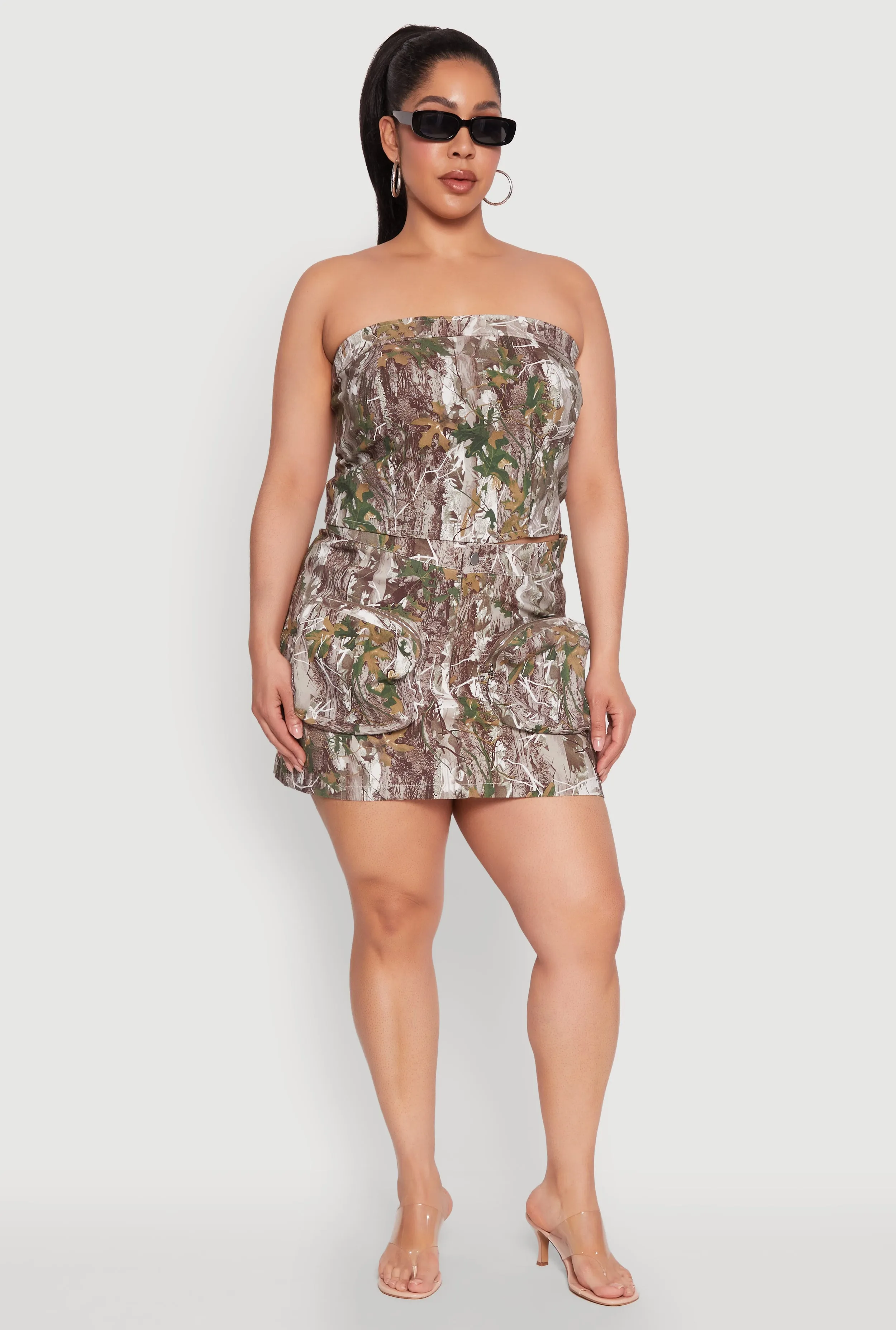 Plus Size Hunter Camo Mini Cargo Skirt sold by Rainbow