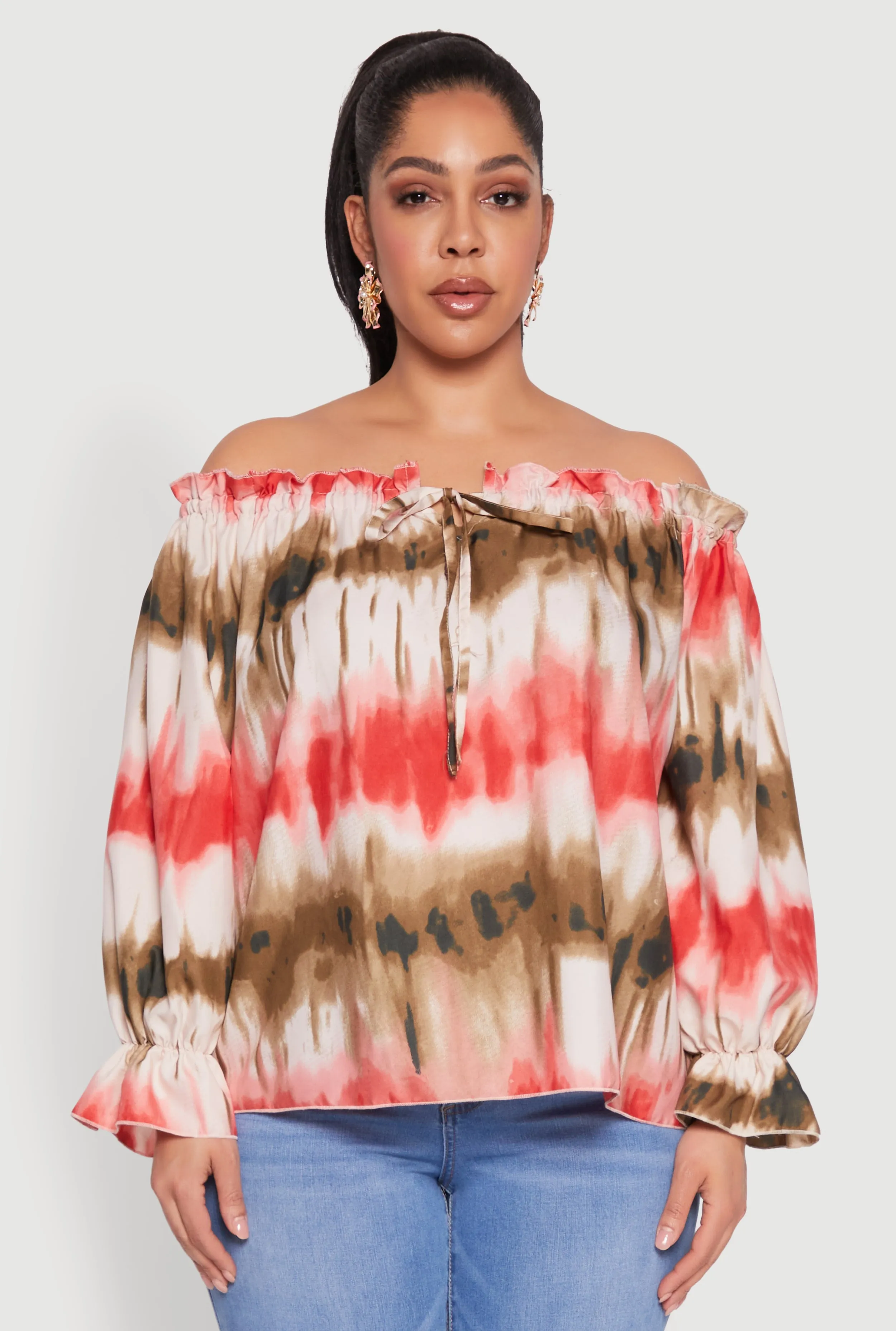 Plus Size Tie Dye Off the Shoulder Blouse sold by Rainbow product image thumbnail 2
