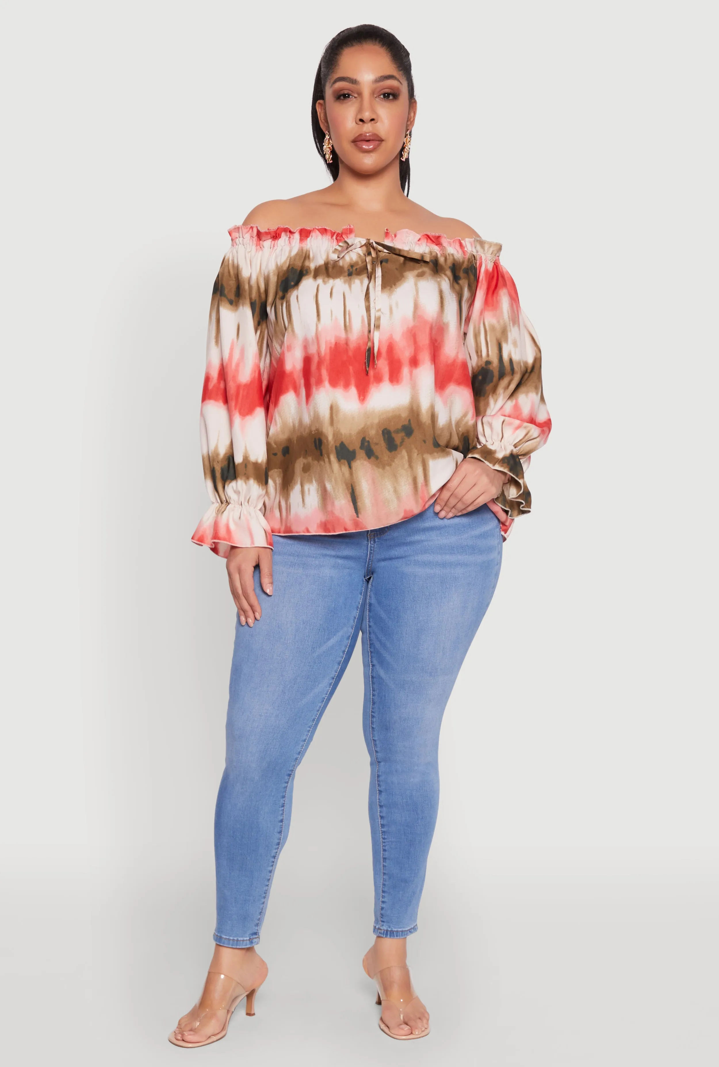 Plus Size Tie Dye Off the Shoulder Blouse sold by Rainbow
