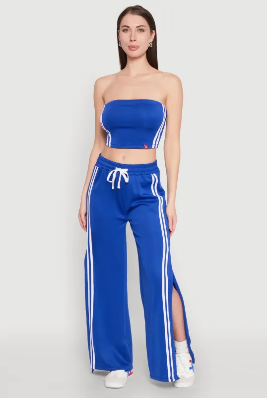 Varsity Stripe Split Wide Leg Track Pants sold by Rainbow