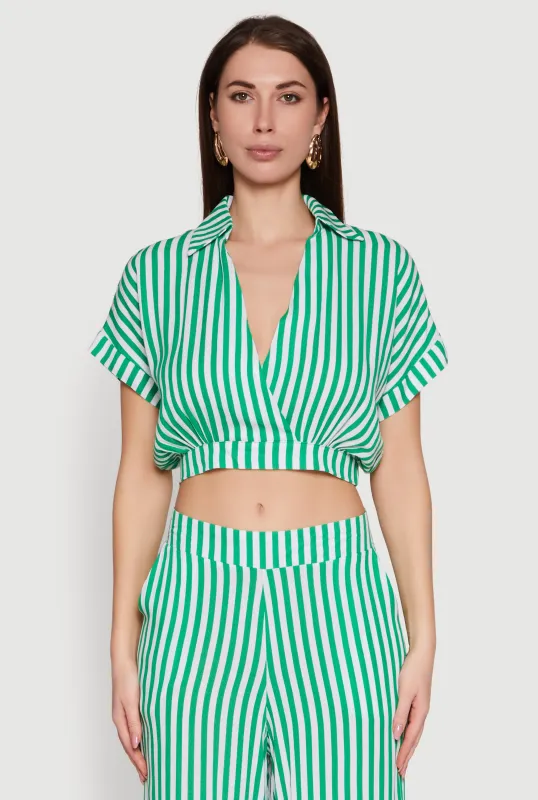 Faux Wrap Striped Crop Top sold by Rainbow
