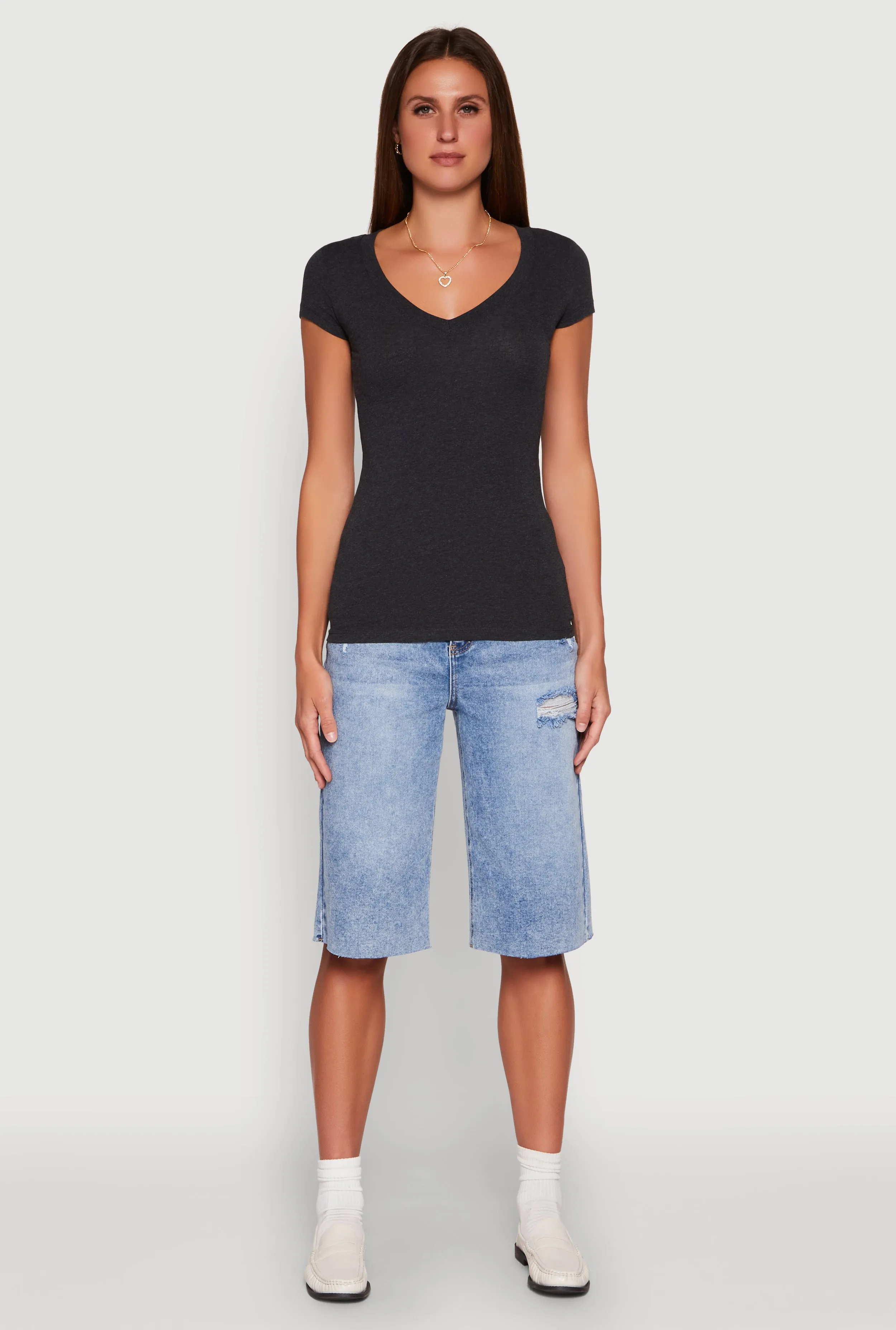 V Neck Basic Short Sleeve Tee sold by Rainbow product image thumbnail 3