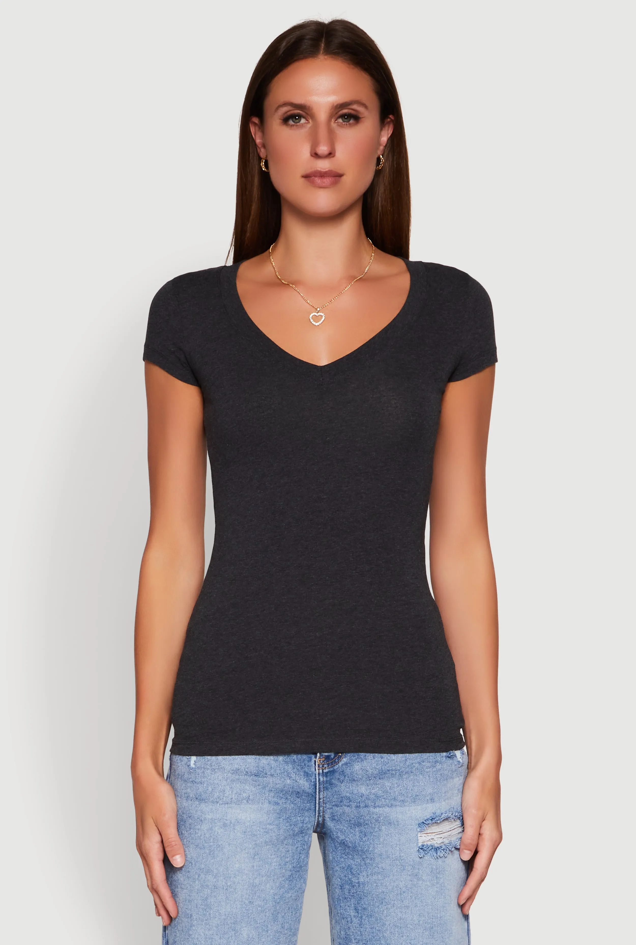 V Neck Basic Short Sleeve Tee sold by Rainbow product image thumbnail 2