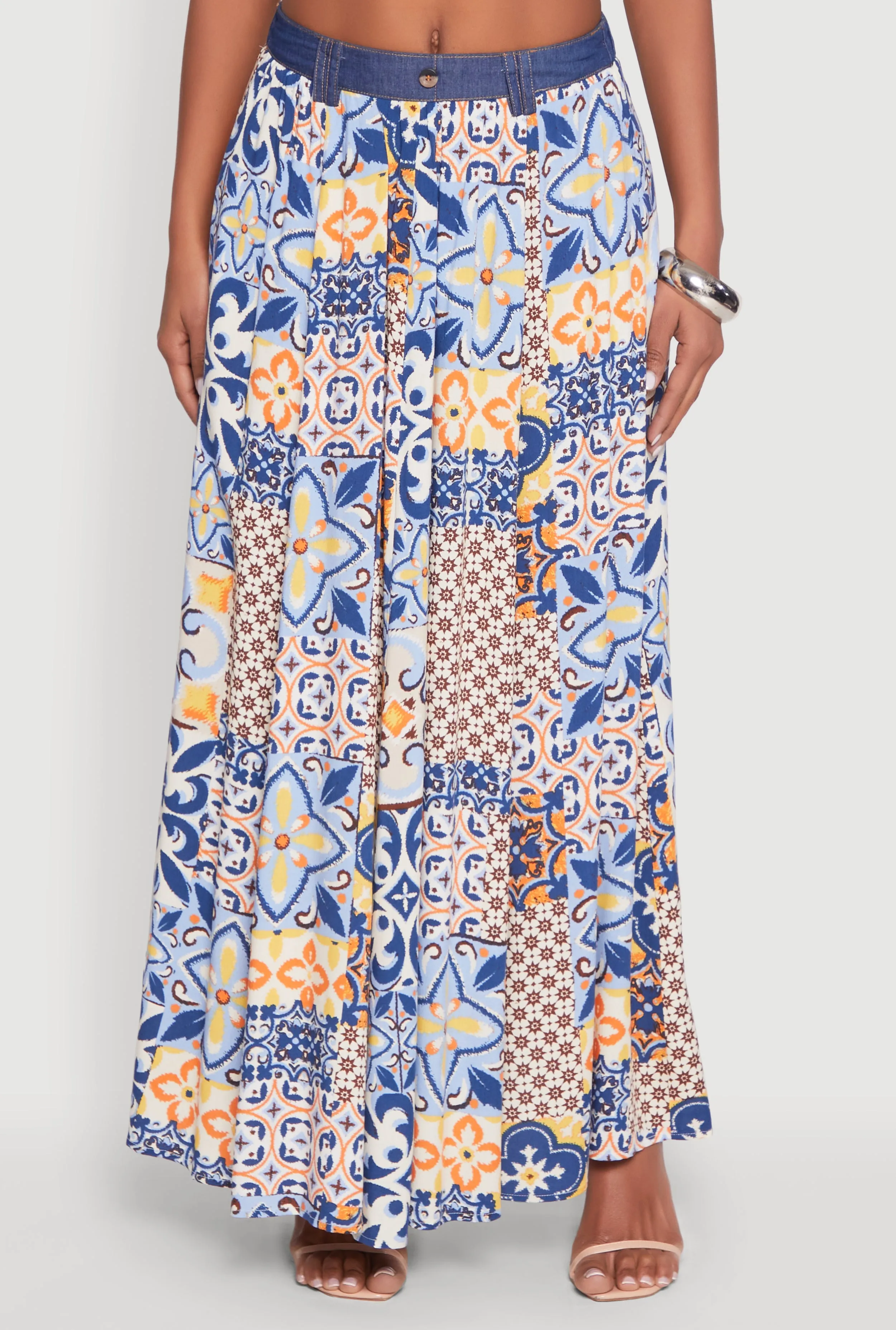 Denim Waist Patterned Maxi Skirt sold by Rainbow product image thumbnail 3