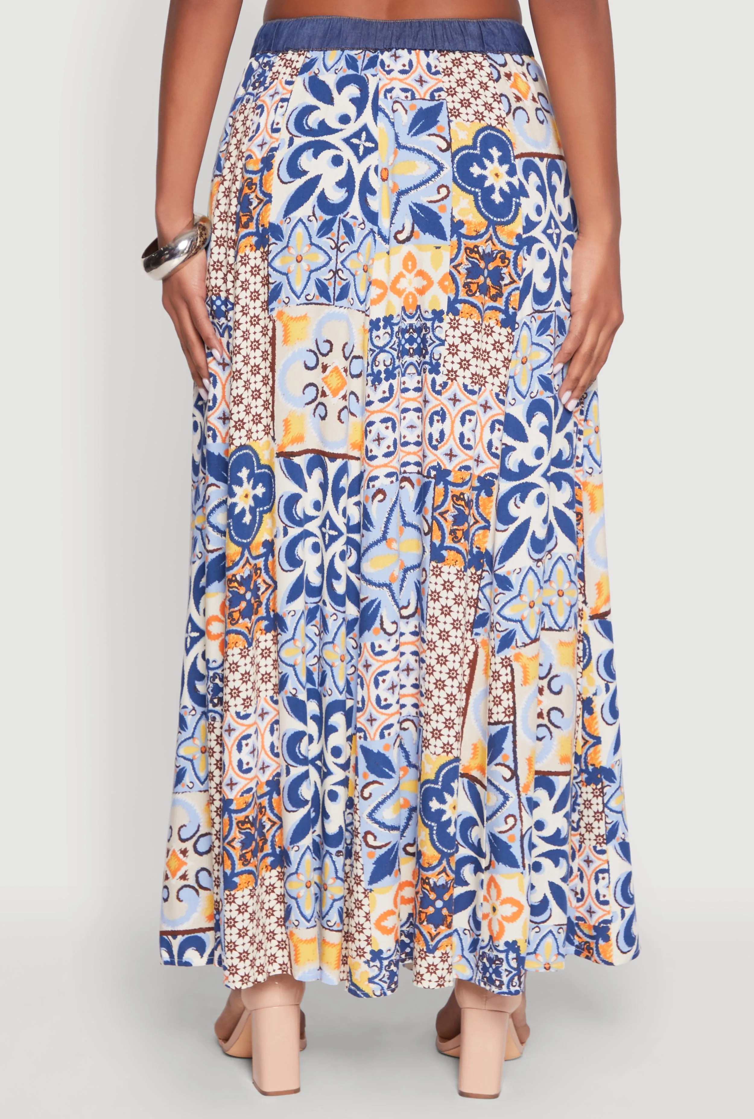 Denim Waist Patterned Maxi Skirt sold by Rainbow product image thumbnail 5
