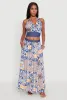 Denim Waist Patterned Maxi Skirt sold by Rainbow