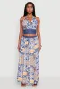 Denim Waist Patterned Maxi Skirt sold by Rainbow