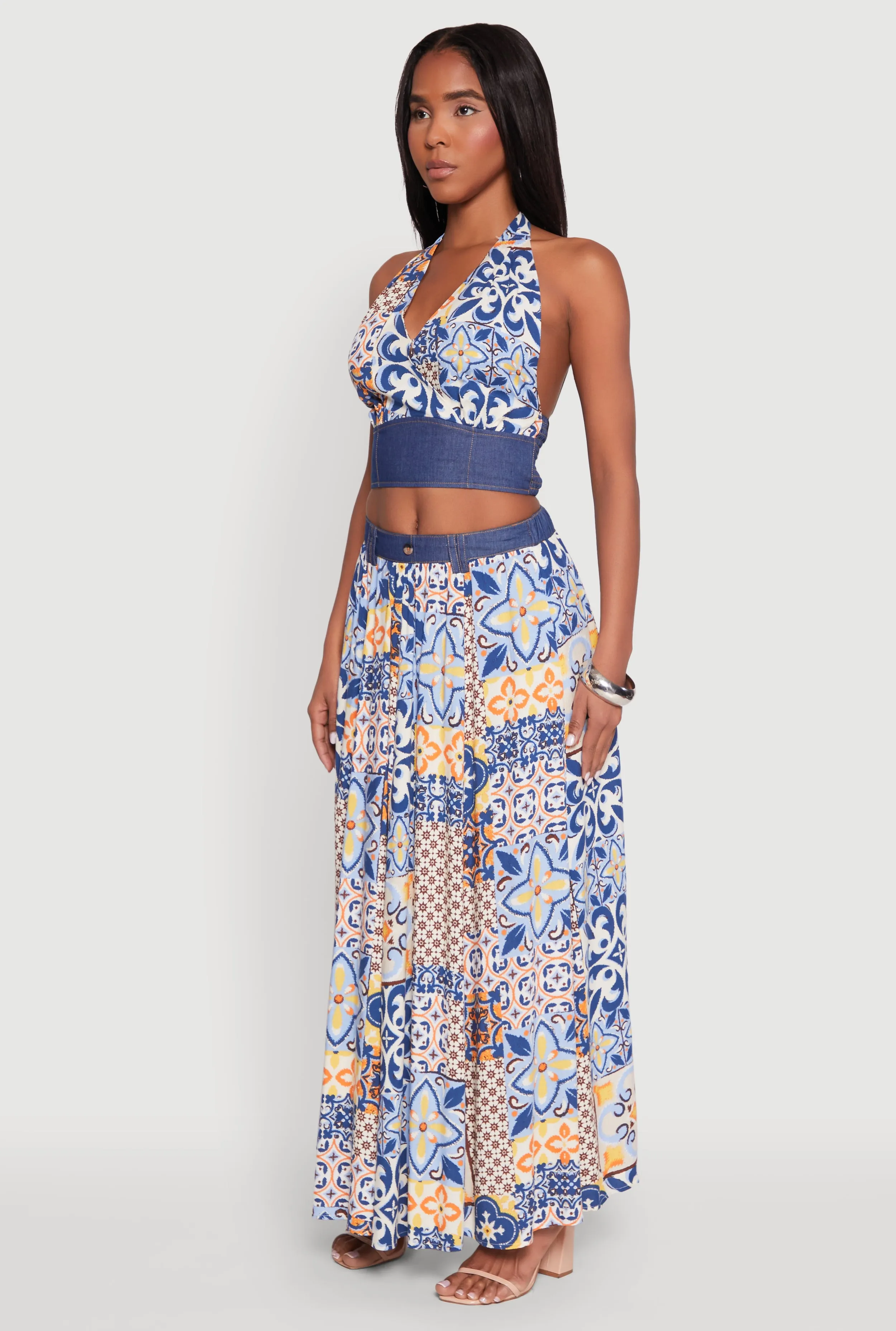 Denim Detail Patterned Halter Top sold by Rainbow product image thumbnail 5