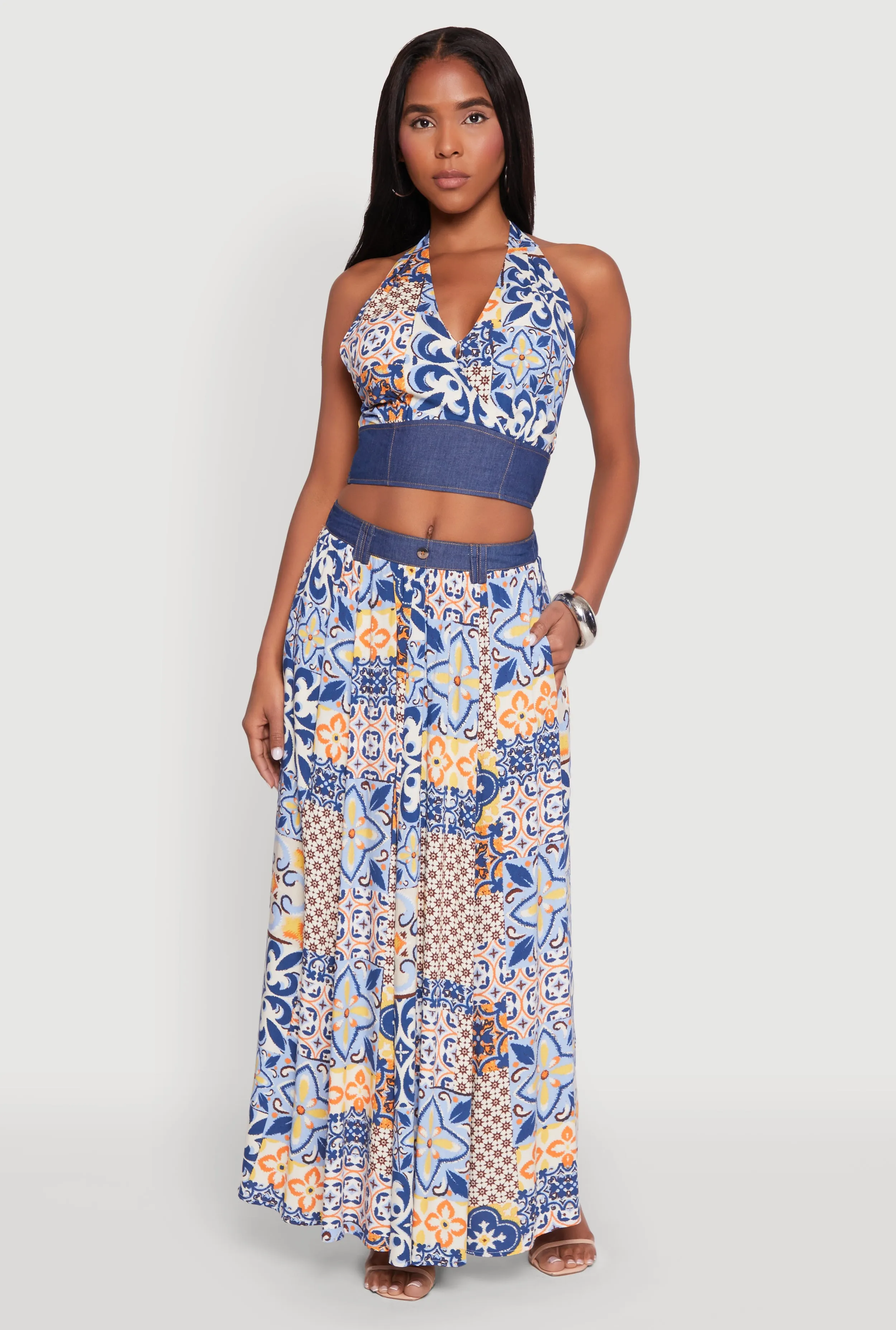 Denim Detail Patterned Halter Top sold by Rainbow product image thumbnail 3