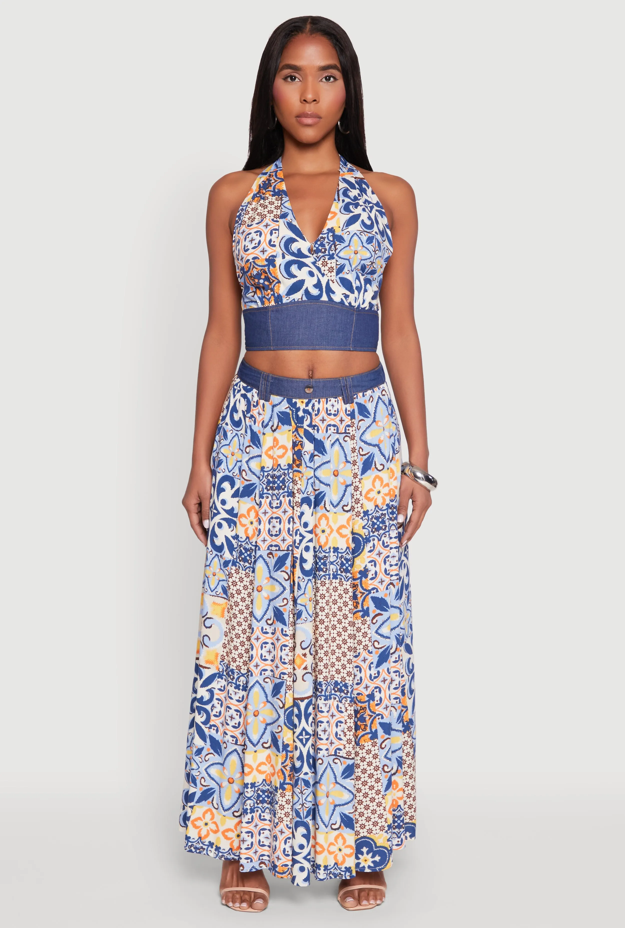 Denim Detail Patterned Halter Top sold by Rainbow product image thumbnail 2