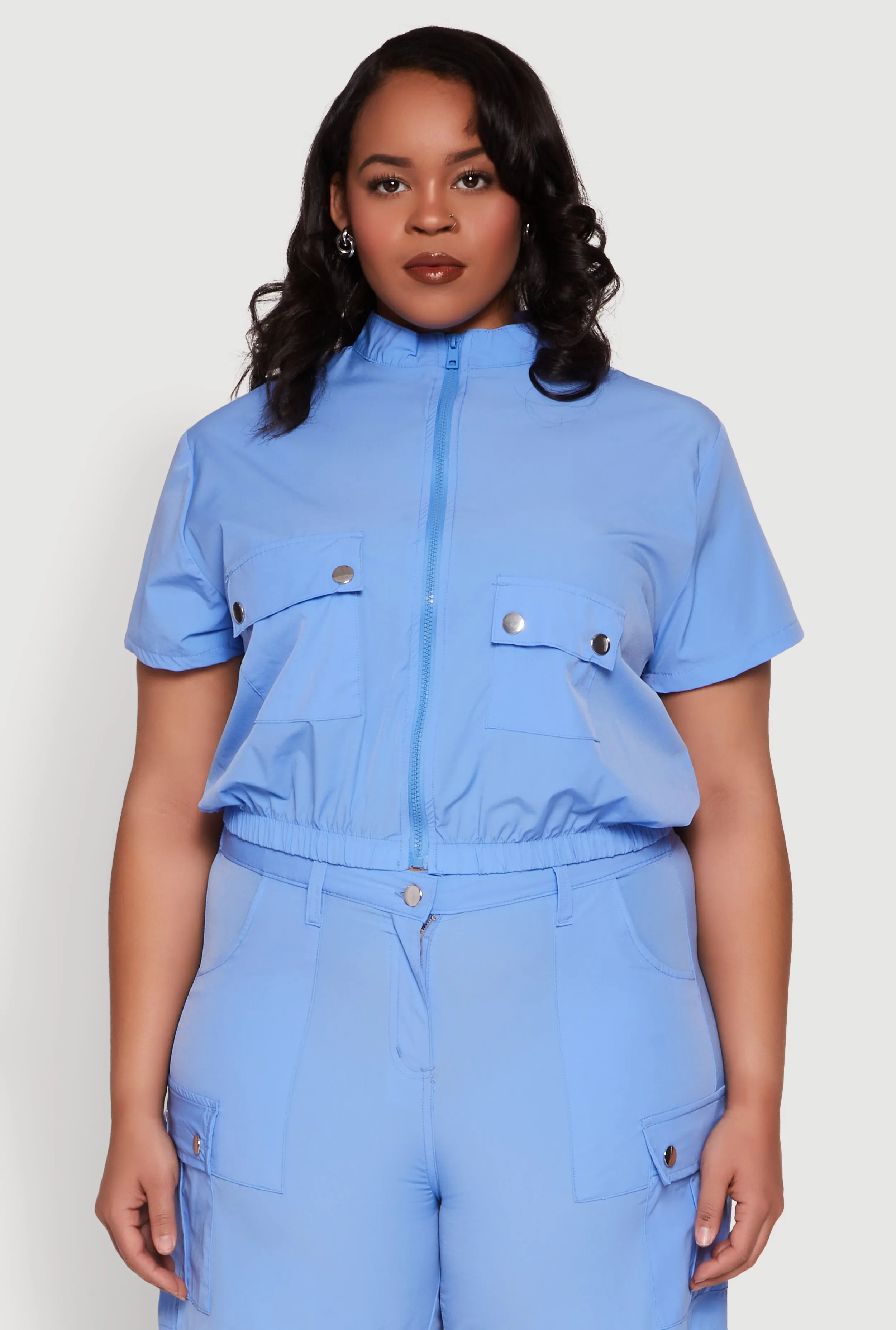 Plus Size Nylon Utility Zip Front Top sold by Rainbow