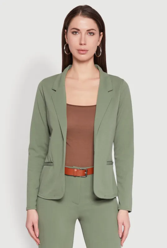 Long Sleeve Crepe Knit Open Front Blazer sold by Rainbow