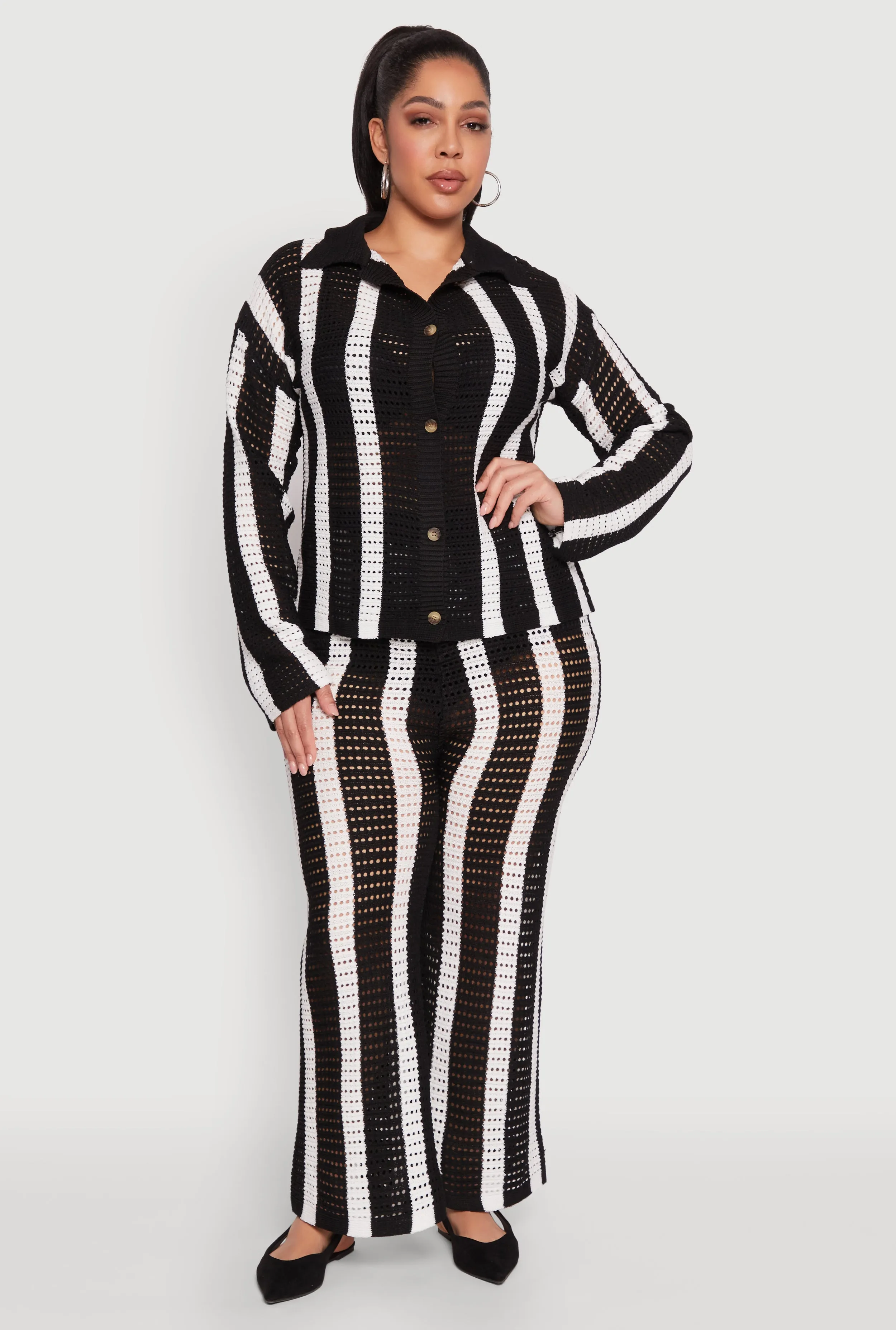 Plus Size Daisy Striped Crochet Shirt sold by Rainbow product image thumbnail 2