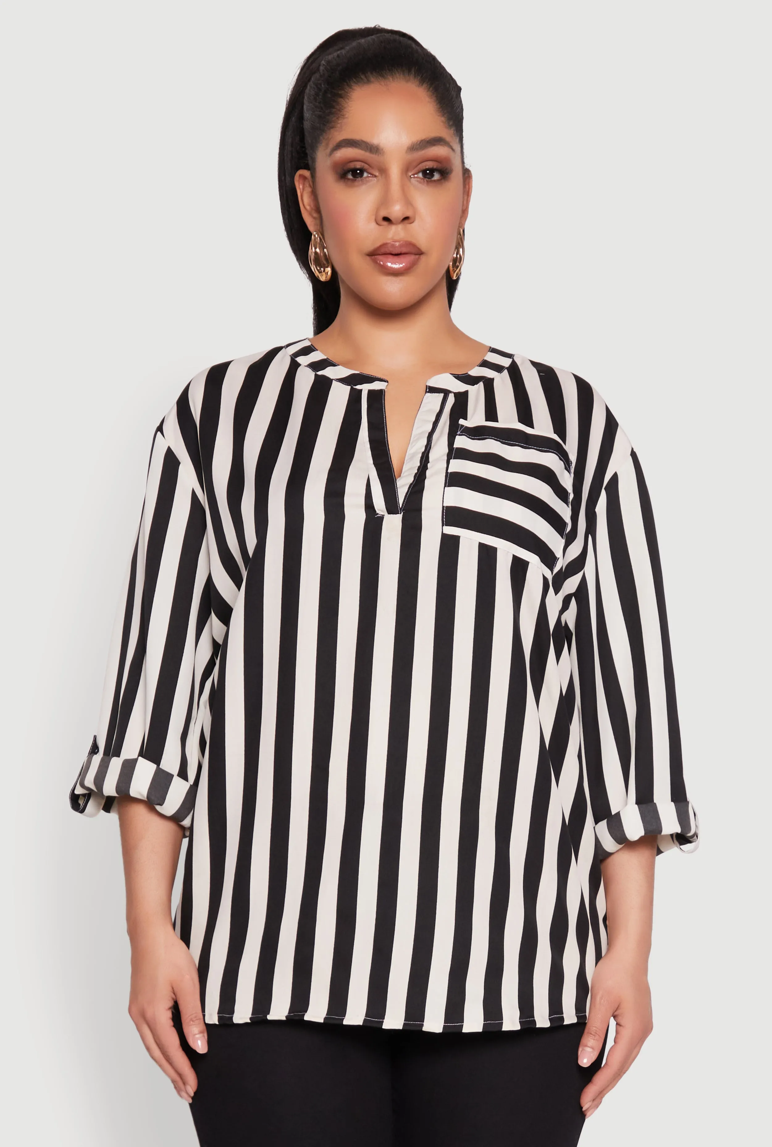 Plus Size Striped Notch Neck Blouse sold by Rainbow product image thumbnail 2