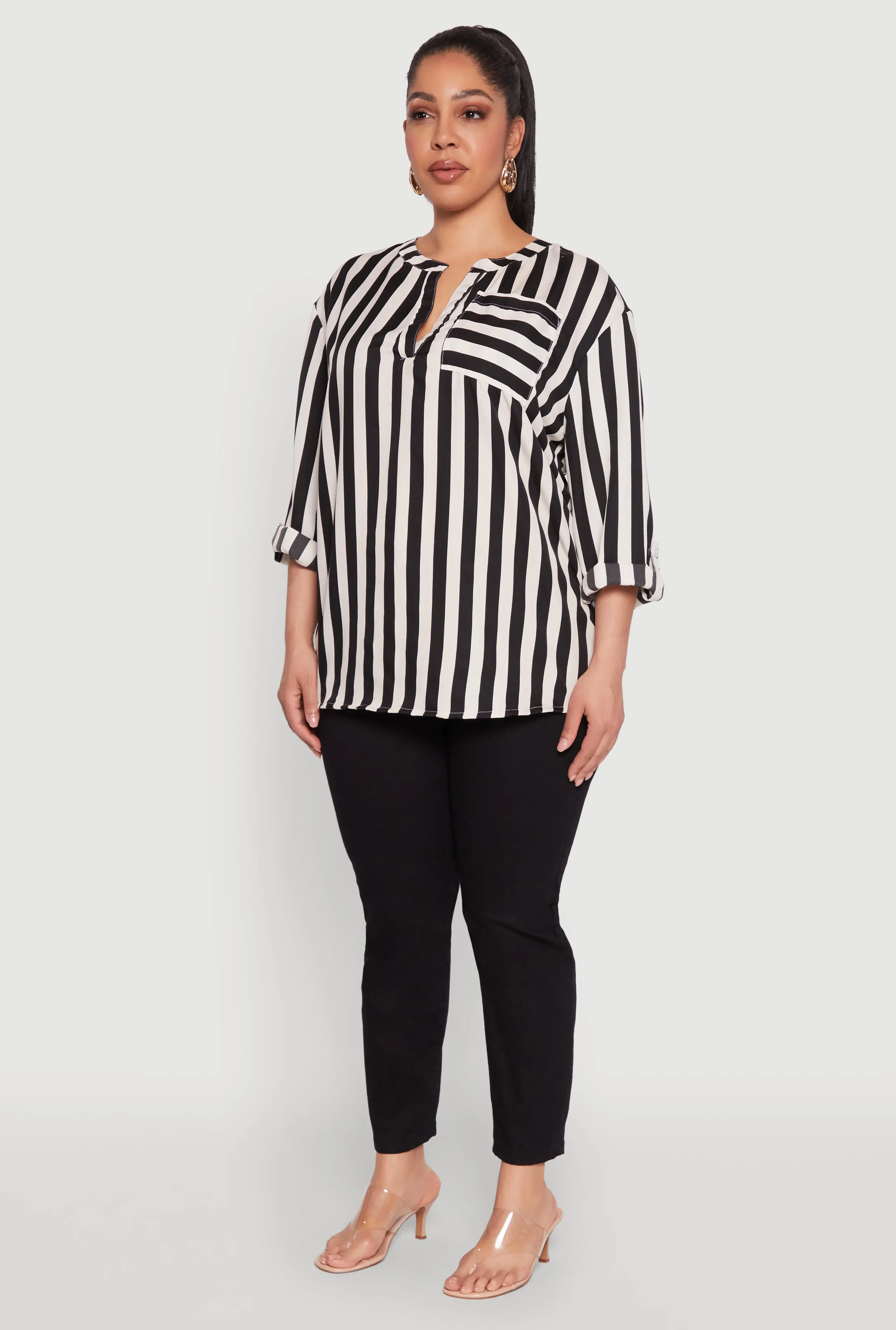 Plus Size Striped Notch Neck Blouse sold by Rainbow product image thumbnail 5