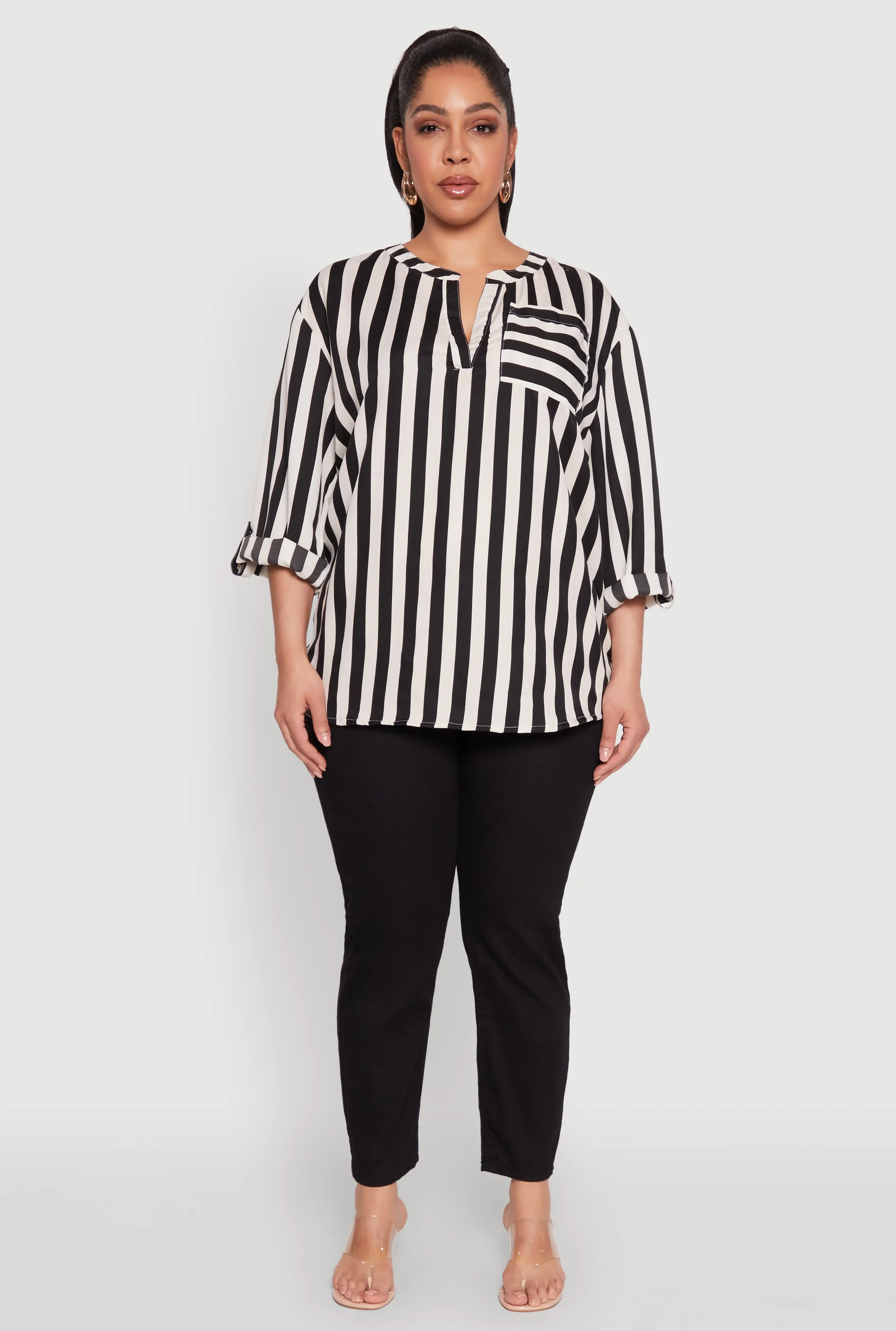 Plus Size Striped Notch Neck Blouse sold by Rainbow product image thumbnail 3