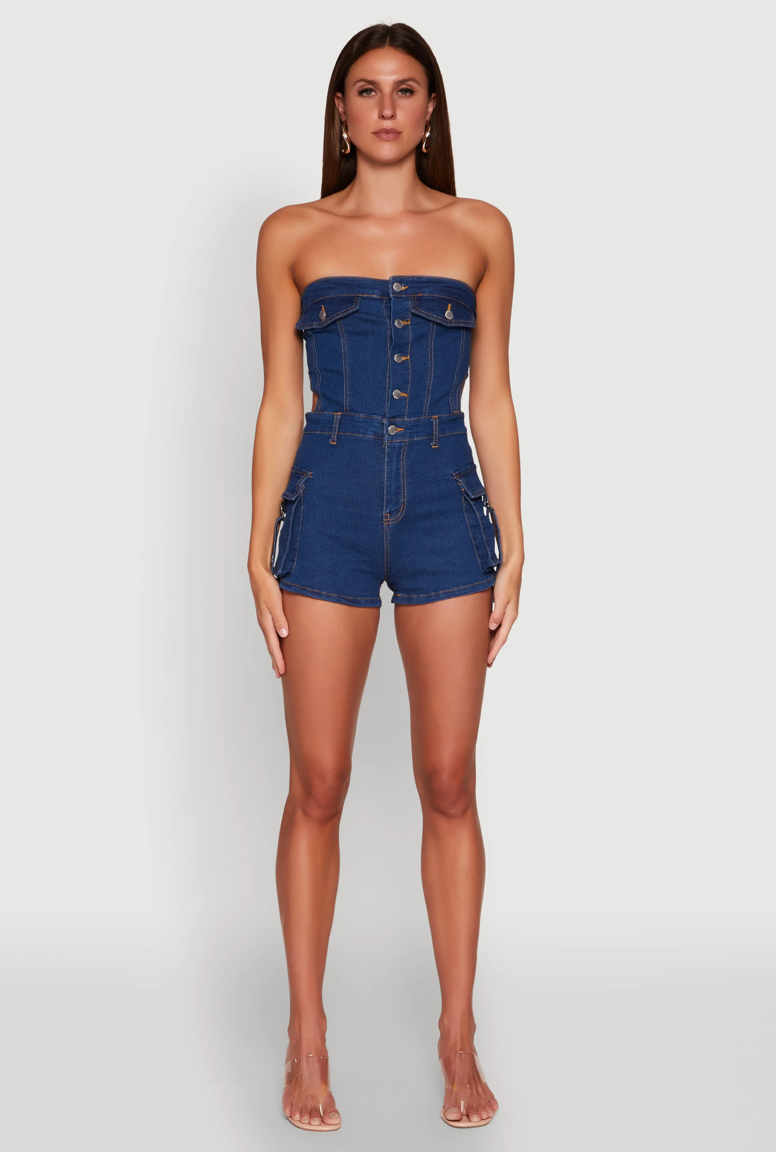 Daisy Cut Out Cargo Denim Tube Romper sold by Rainbow product image thumbnail 2