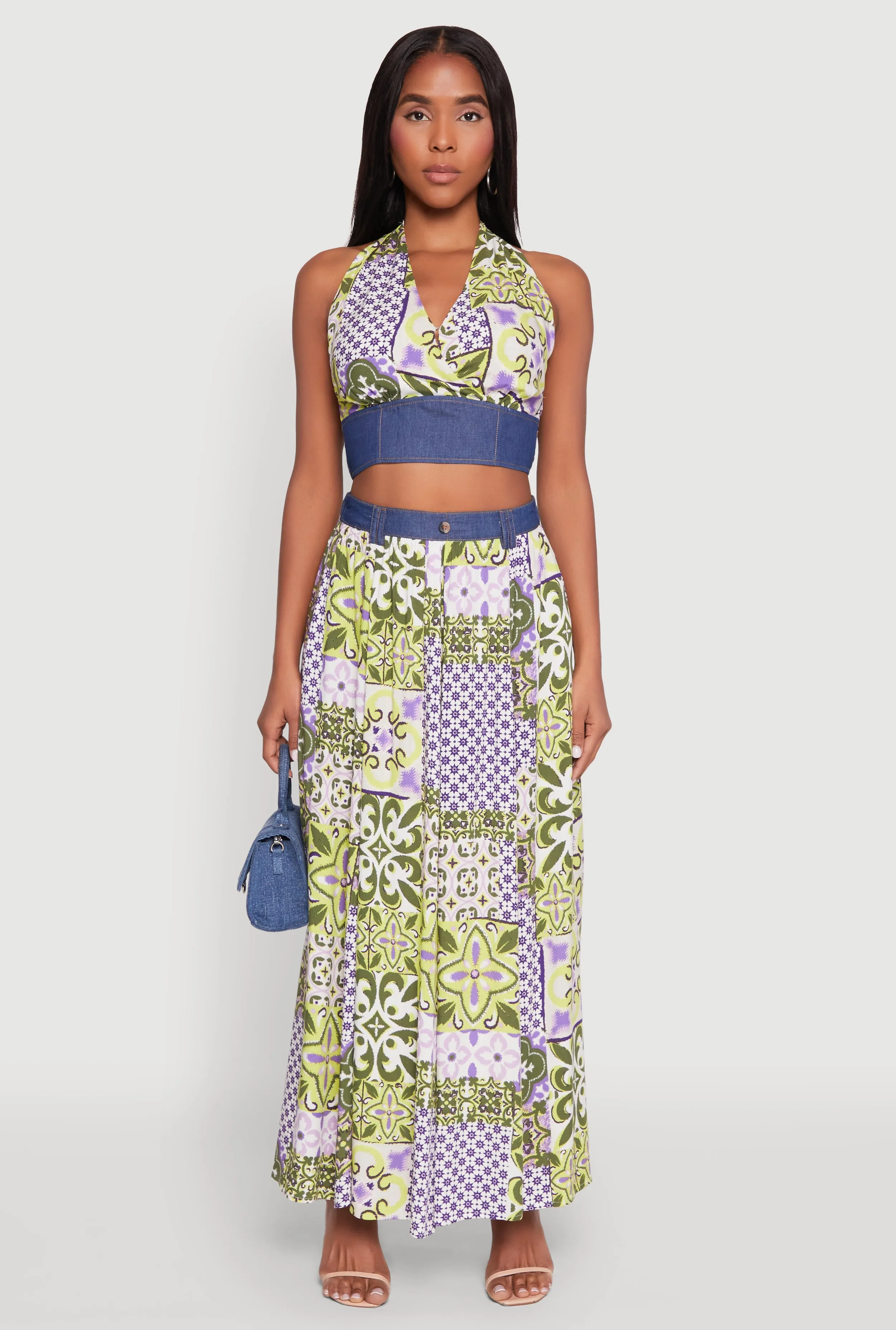 Denim Waist Patterned Maxi Skirt sold by Rainbow product image thumbnail 2