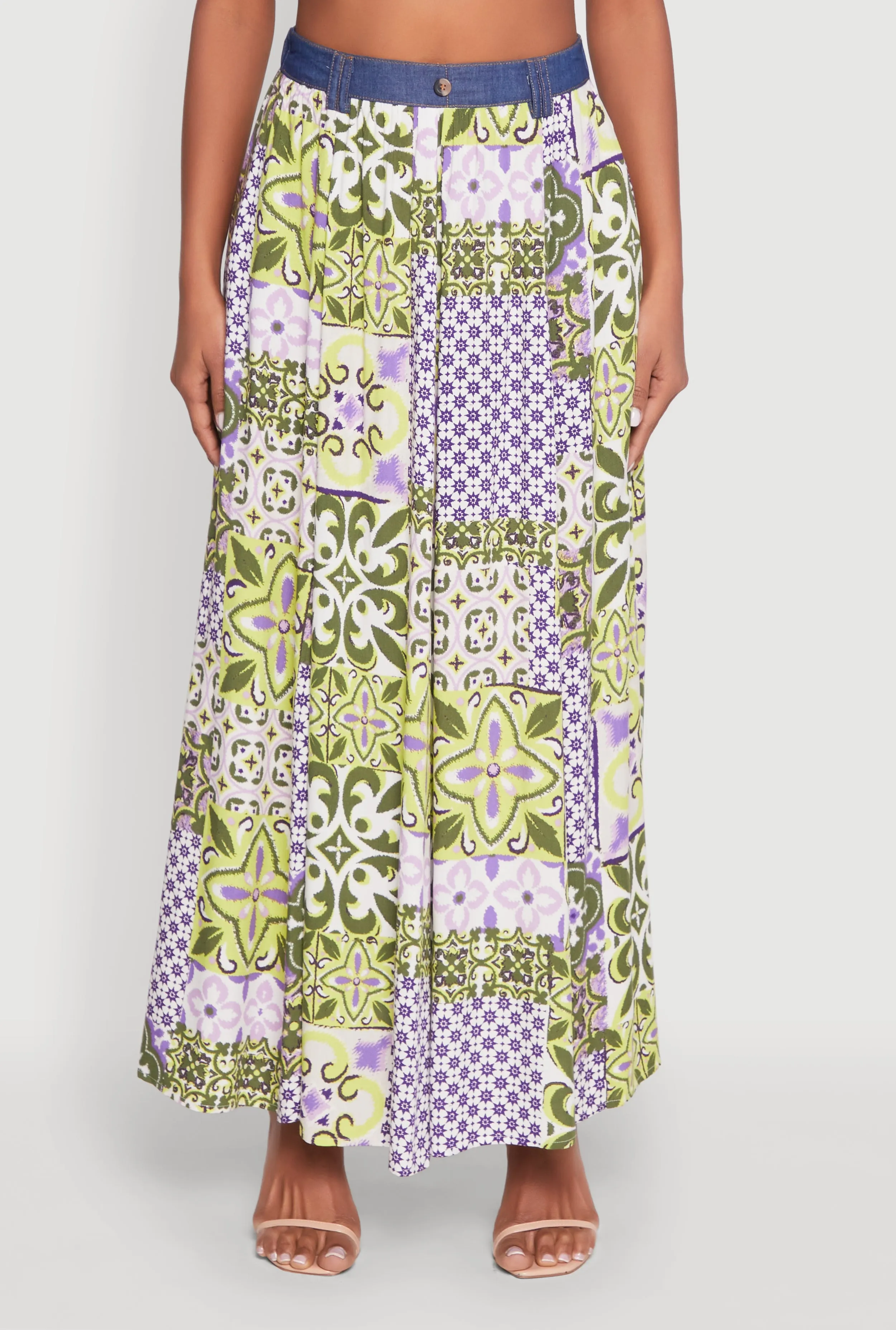 Denim Waist Patterned Maxi Skirt sold by Rainbow product image thumbnail 3