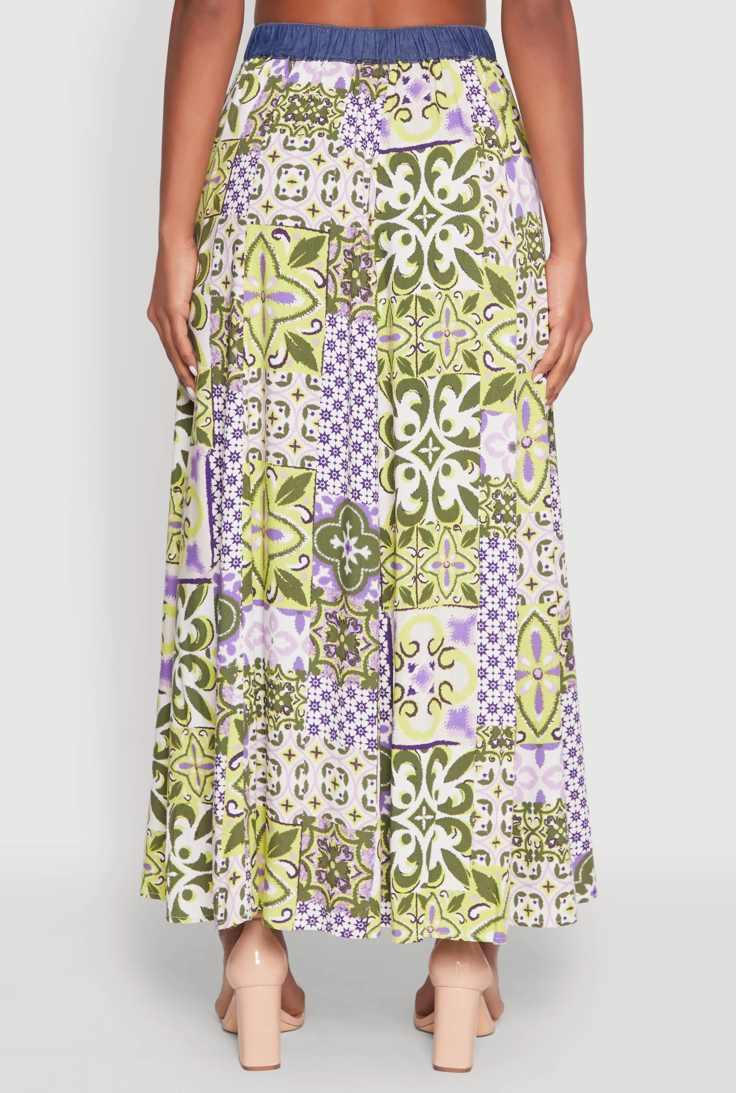 Denim Waist Patterned Maxi Skirt sold by Rainbow product image thumbnail 5