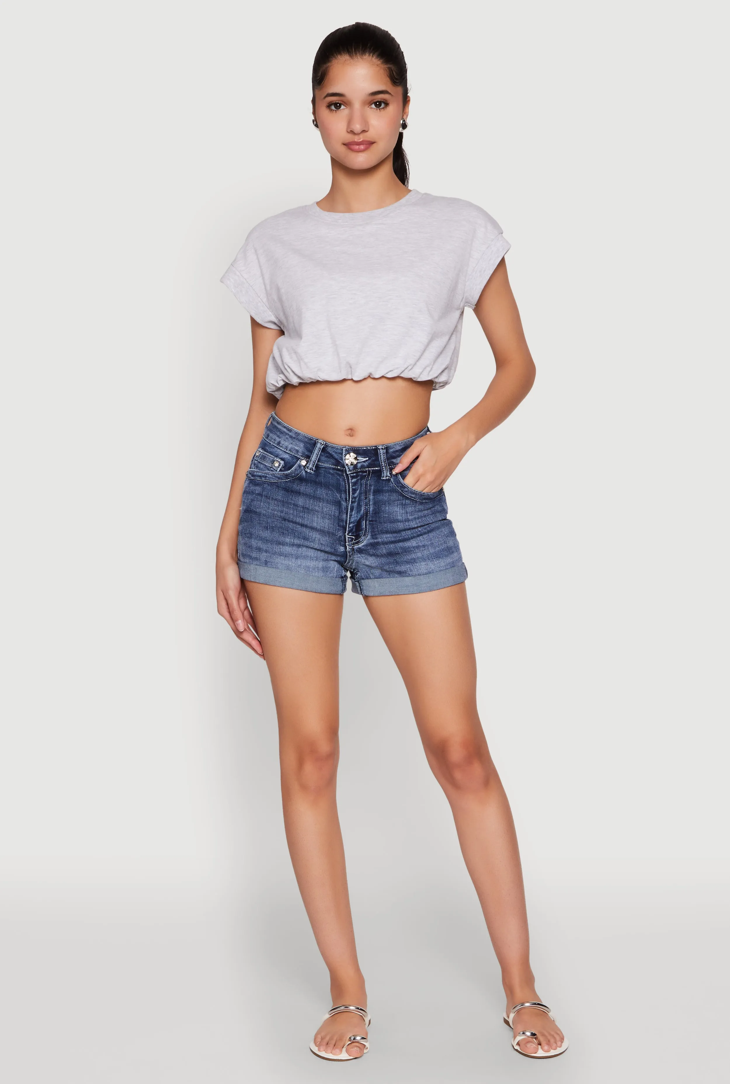 WAX Rhinestone Back Pocket Denim Shorts sold by Rainbow