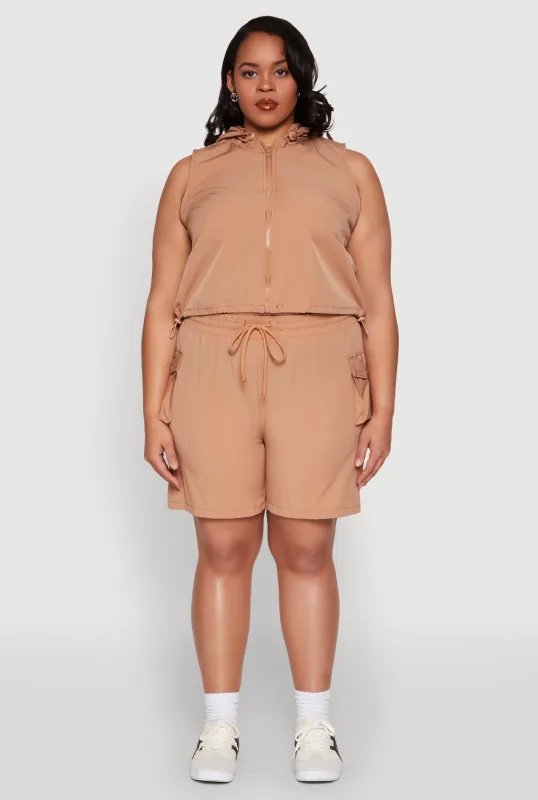 Plus Size Drawstring High Waisted Cargo Shorts sold by Rainbow