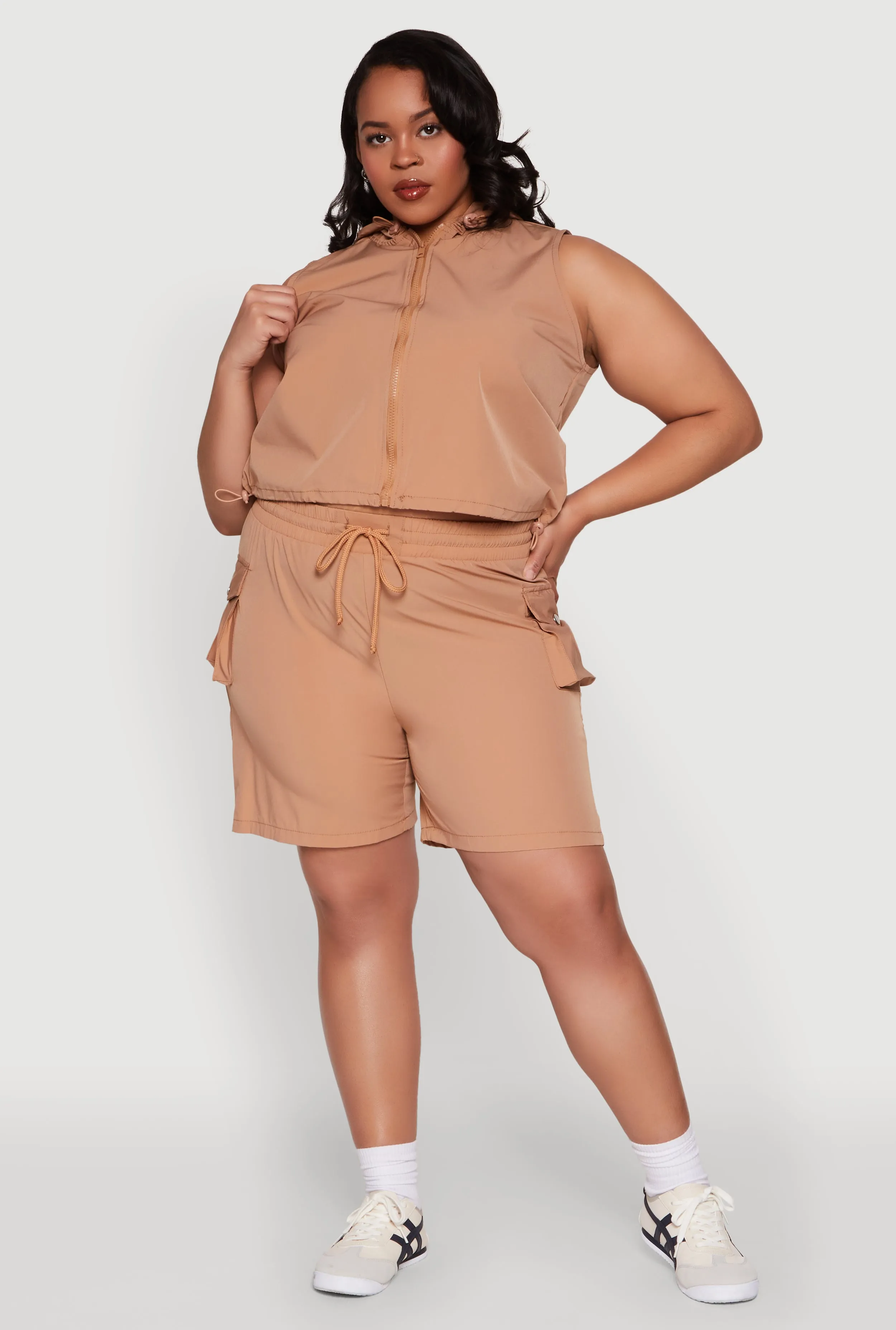 Plus Size Drawstring High Waisted Cargo Shorts sold by Rainbow product image thumbnail 2