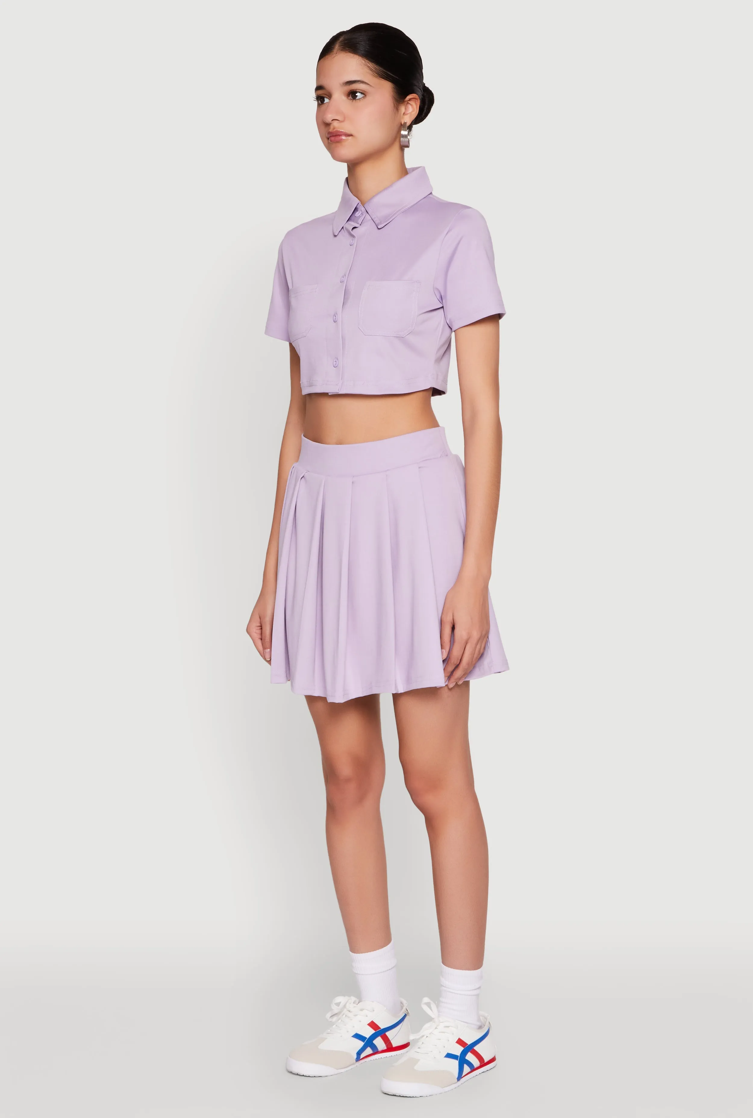 Short Sleeve Button Front Cropped Shirt sold by Rainbow product image thumbnail 5