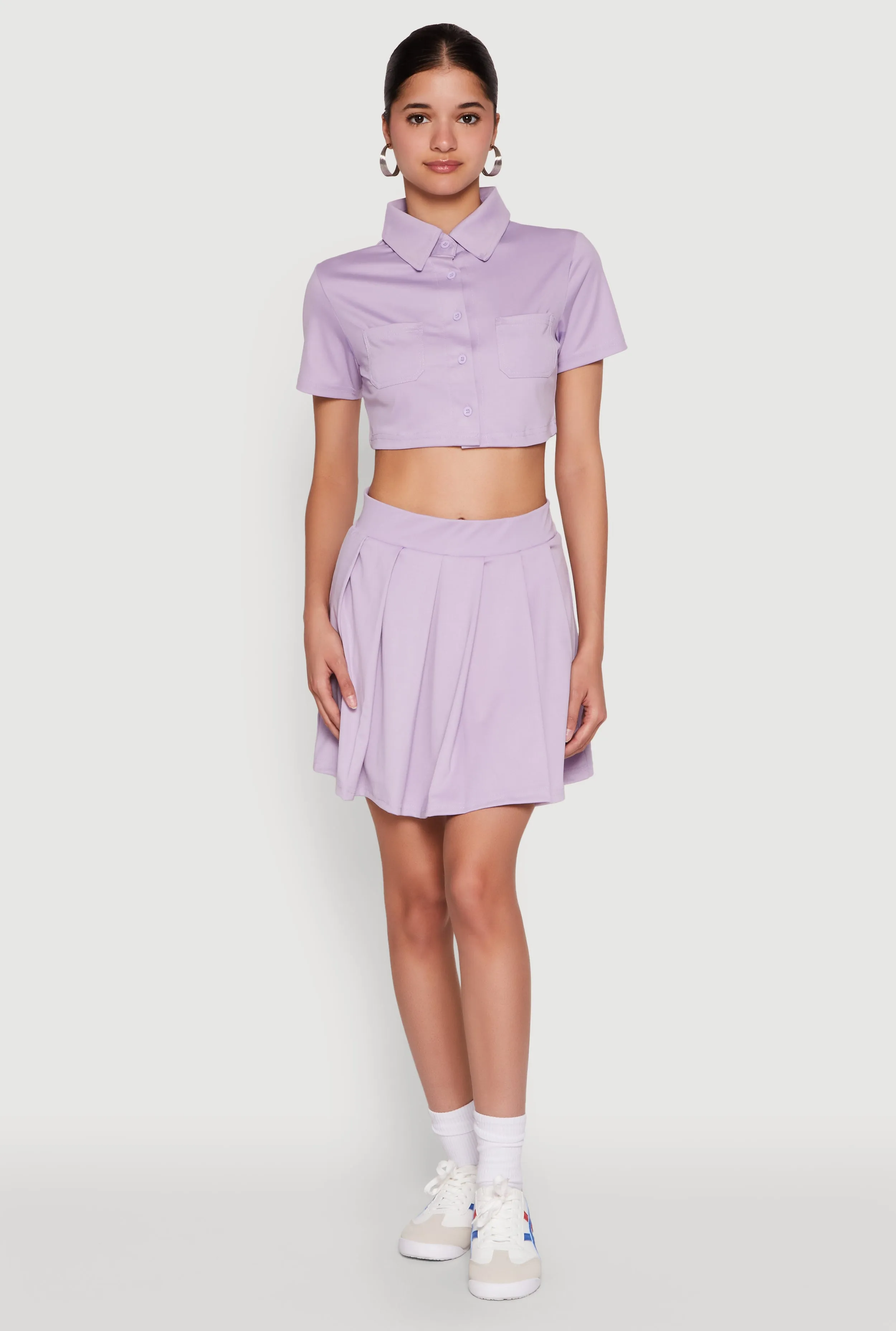 Short Sleeve Button Front Cropped Shirt sold by Rainbow product image thumbnail 3