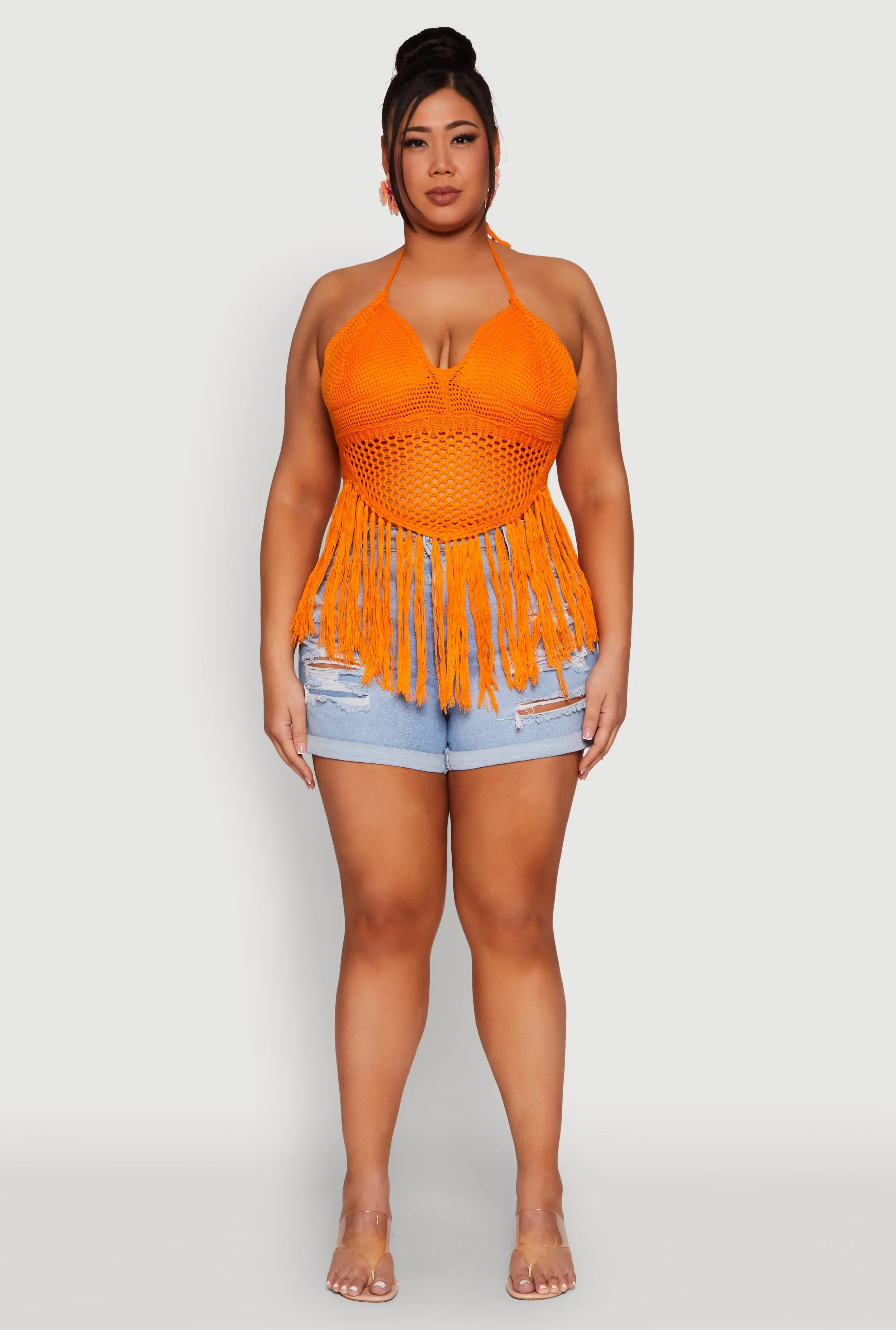 Plus Size Tie Back Crochet Fringe Halter Top sold by Rainbow product image thumbnail 3