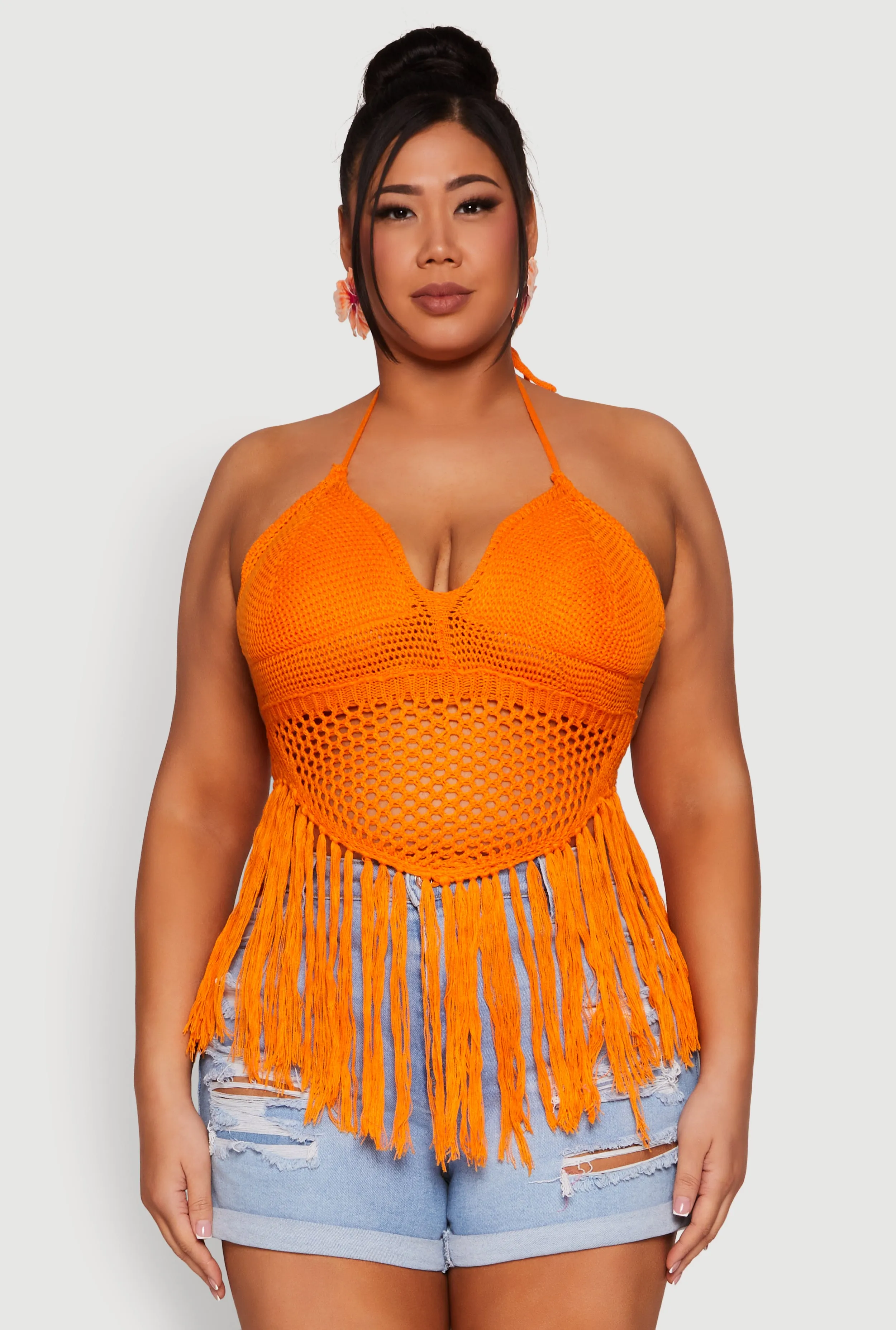 Plus Size Tie Back Crochet Fringe Halter Top sold by Rainbow product image thumbnail 2