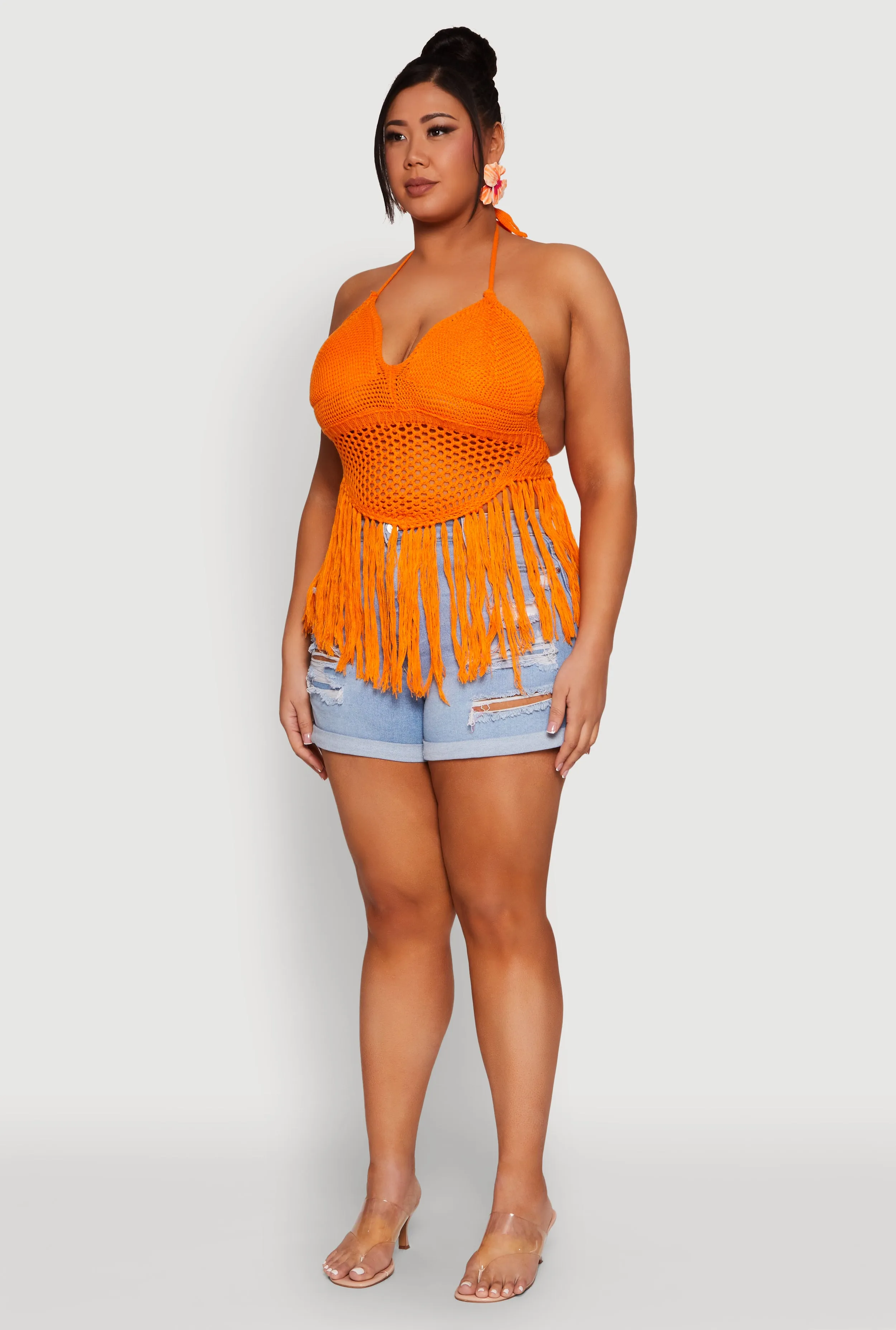Plus Size Tie Back Crochet Fringe Halter Top sold by Rainbow product image thumbnail 5